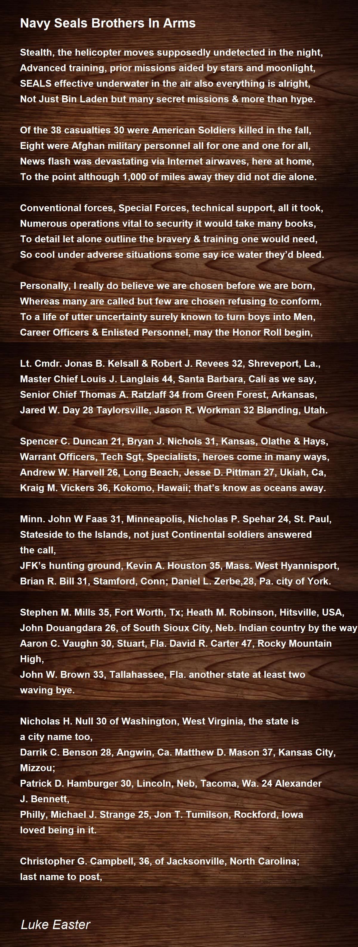 Navy Seals Brothers In Arms Navy Seals Brothers In Arms Poem by Luke