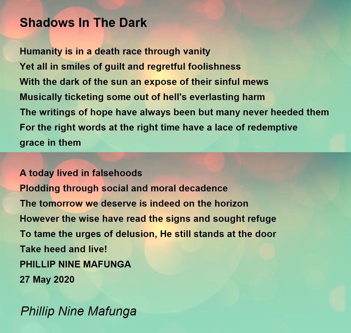 Shadows In The Dark Shadows In The Dark Poem by Phillip Nine Mafunga