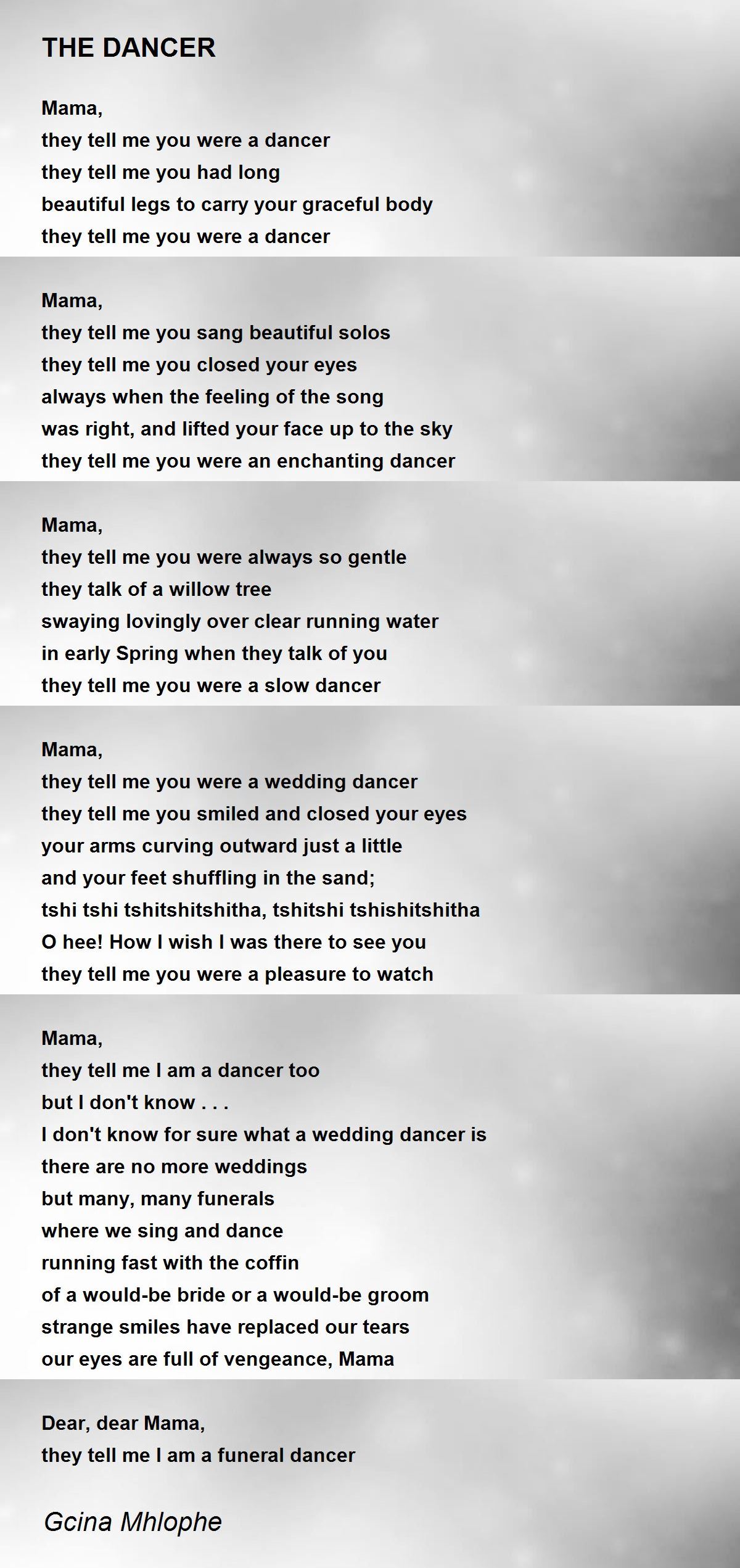 The Dancer Poem By Gcina Mhlophe Poem Hunter