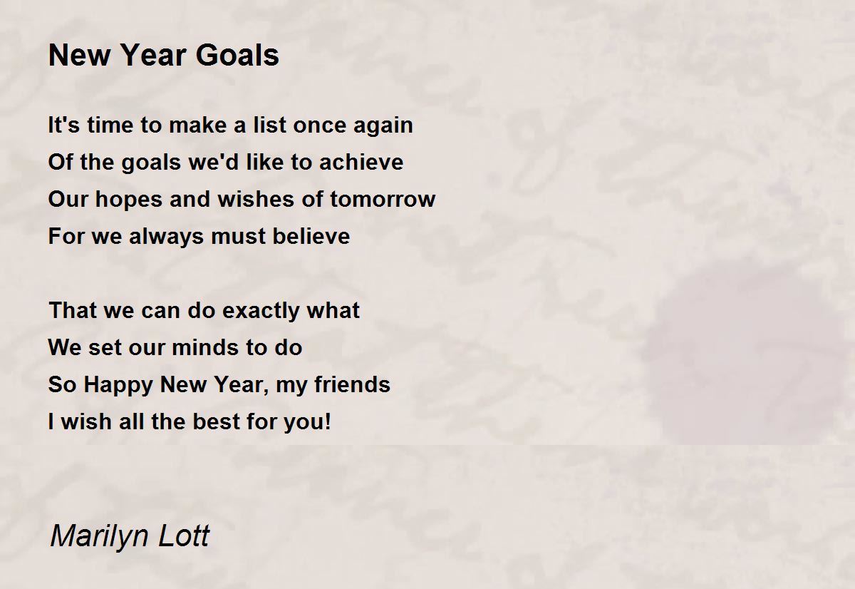 New Year Goals Poem by Marilyn Lott Poem Hunter