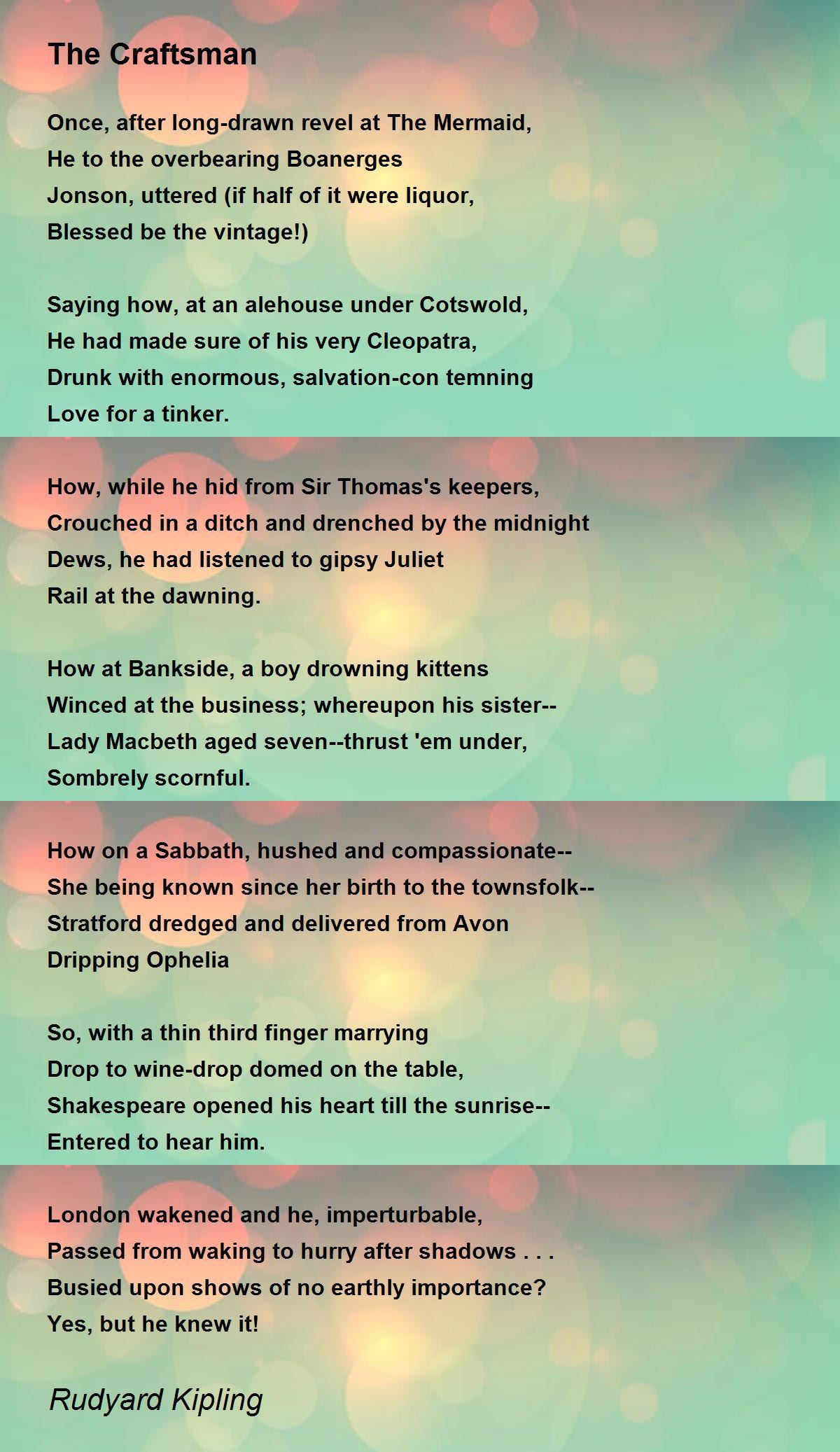 The Craftsman Poem by Rudyard Kipling - Poem Hunter Comments