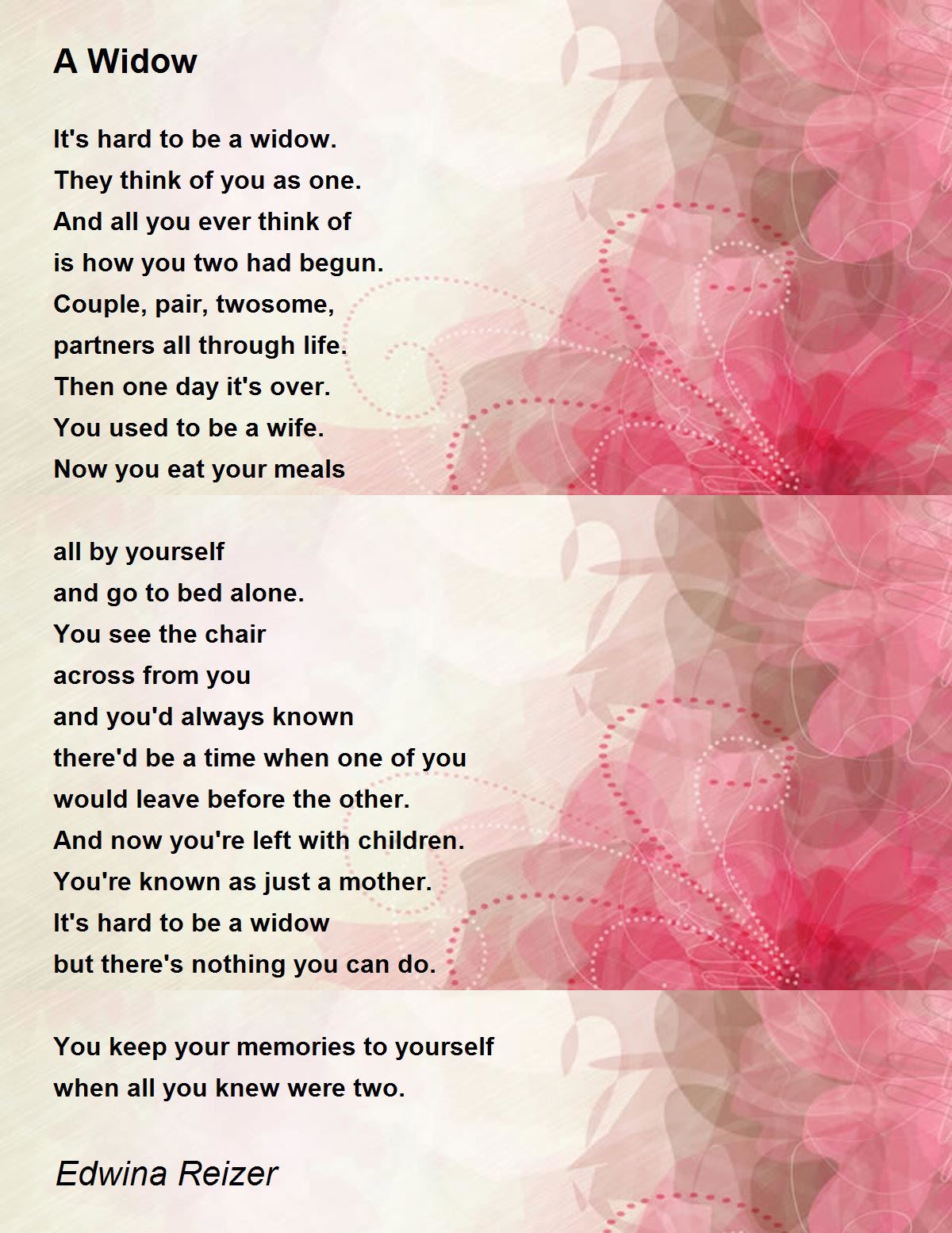 A Widow A Widow Poem by Edwina Reizer