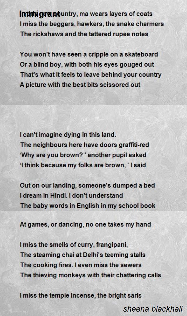 Immigrant Poem By Sheena Blackhall Poem Hunter