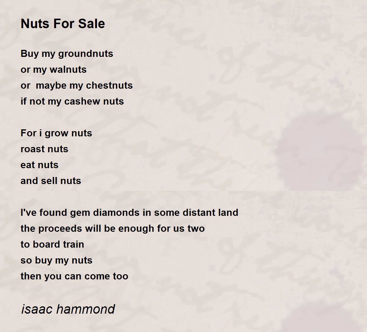 Nuts For Sale by isaac hammond Nuts For Sale Poem