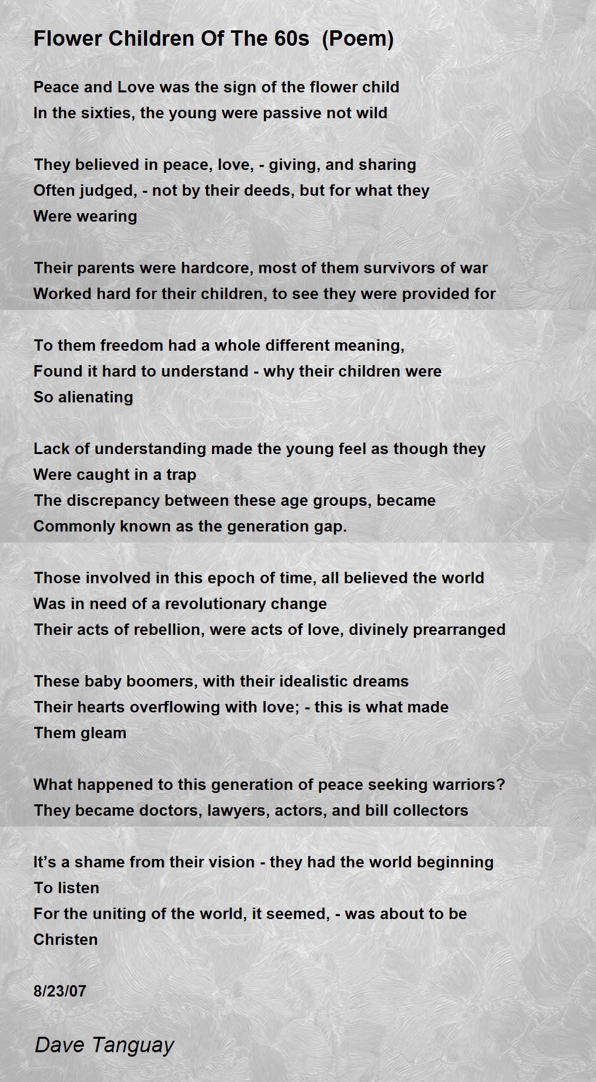 Flower Children Of The 60s (Poem) Flower Children Of The 60s (Poem