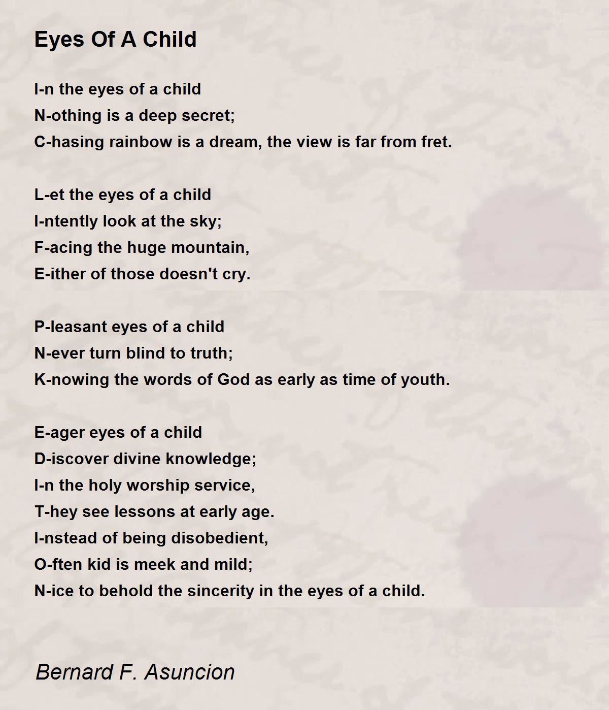 Eyes Of A Child By Bernard F Asuncion Eyes Of A Child Poem