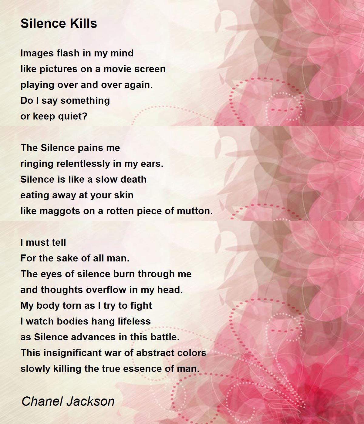 Silence Kills Poem by Chanel Jackson - Poem Hunter