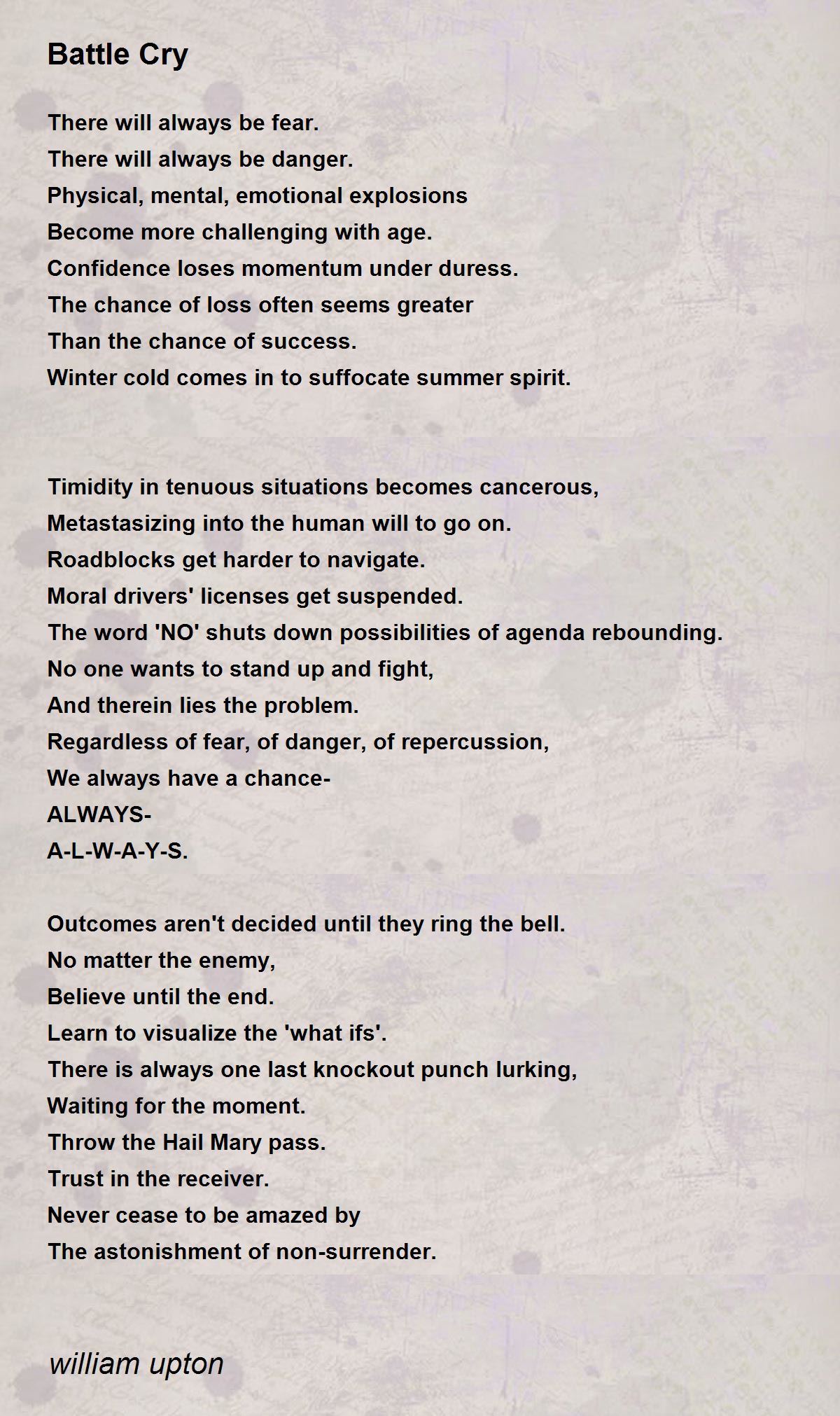 Battle Cry Battle Cry Poem by Bill Upton