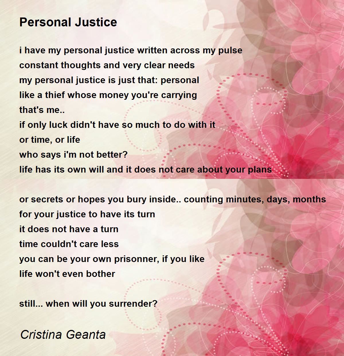 Personal Justice Personal Justice Poem by Cristina Geanta
