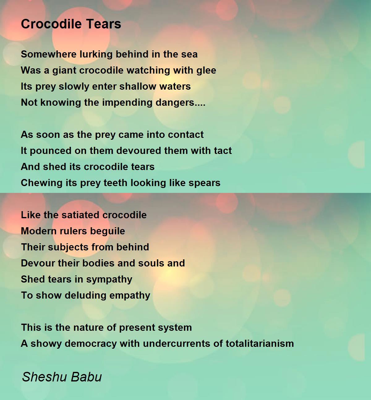 Crocodile Tears Crocodile Tears Poem by Sheshu Babu