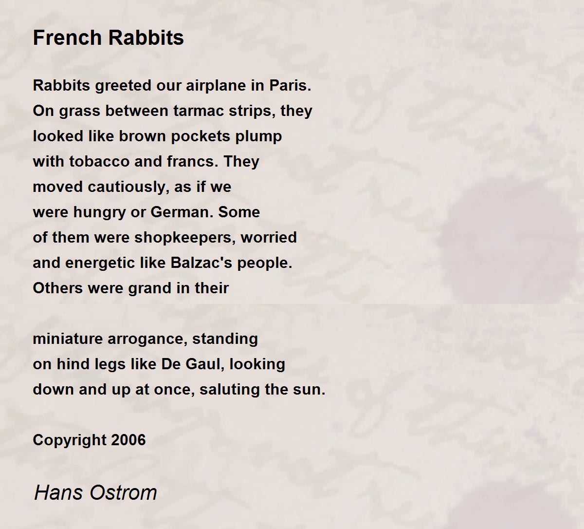French Rabbits French Rabbits Poem by Hans Ostrom