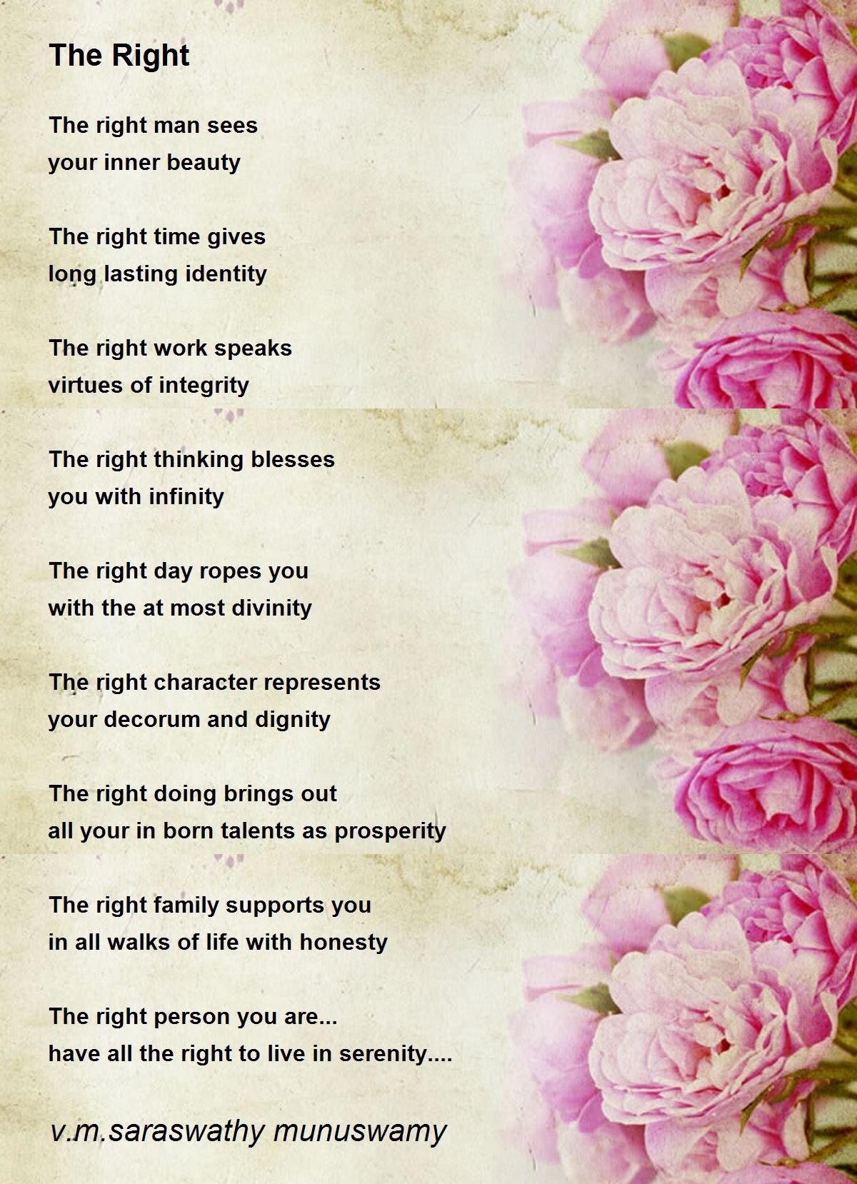 The Right by v.m.saraswathy munuswamy - The Right Poem