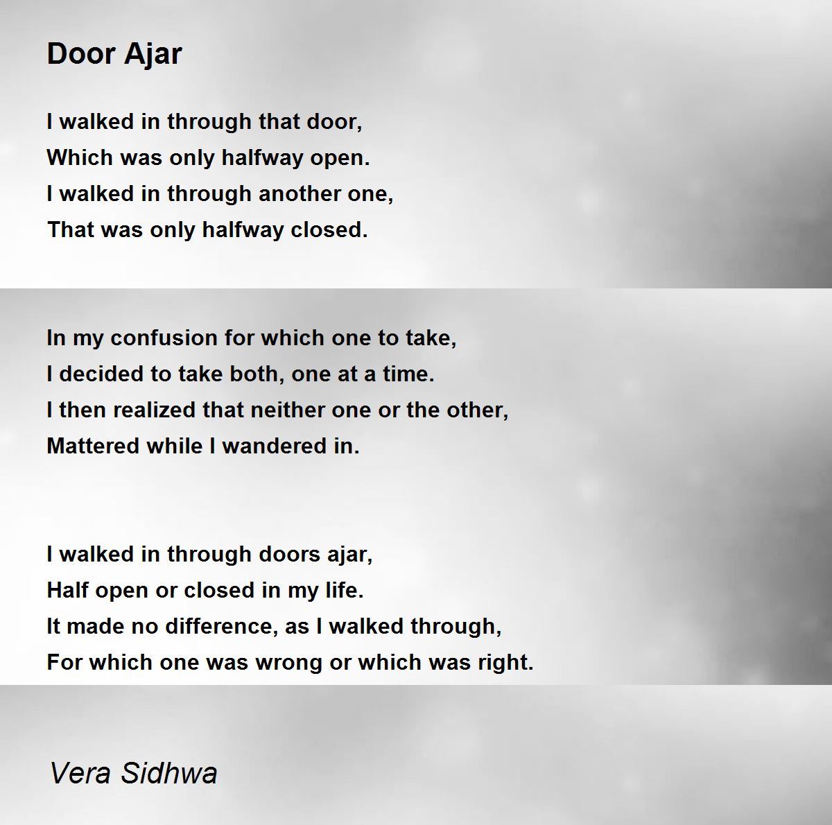 Door Ajar Door Ajar Poem by Vera Sidhwa