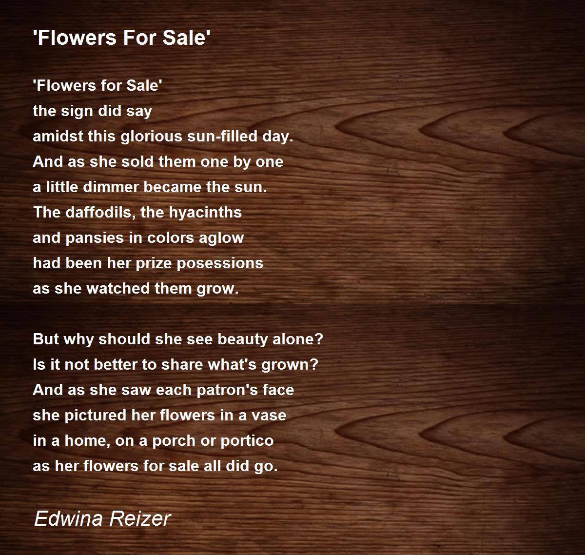 'Flowers For Sale' Poem by Edwina Reizer Poem Hunter