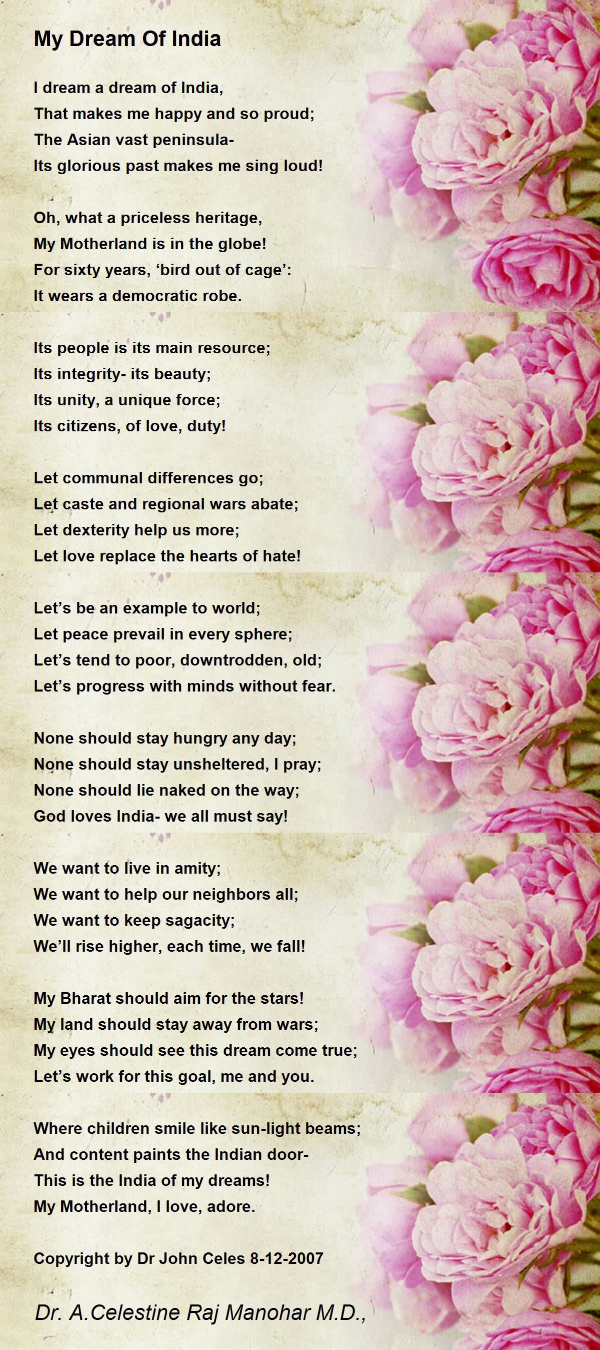 My Dream Of India My Dream Of India Poem By Dr John Celes