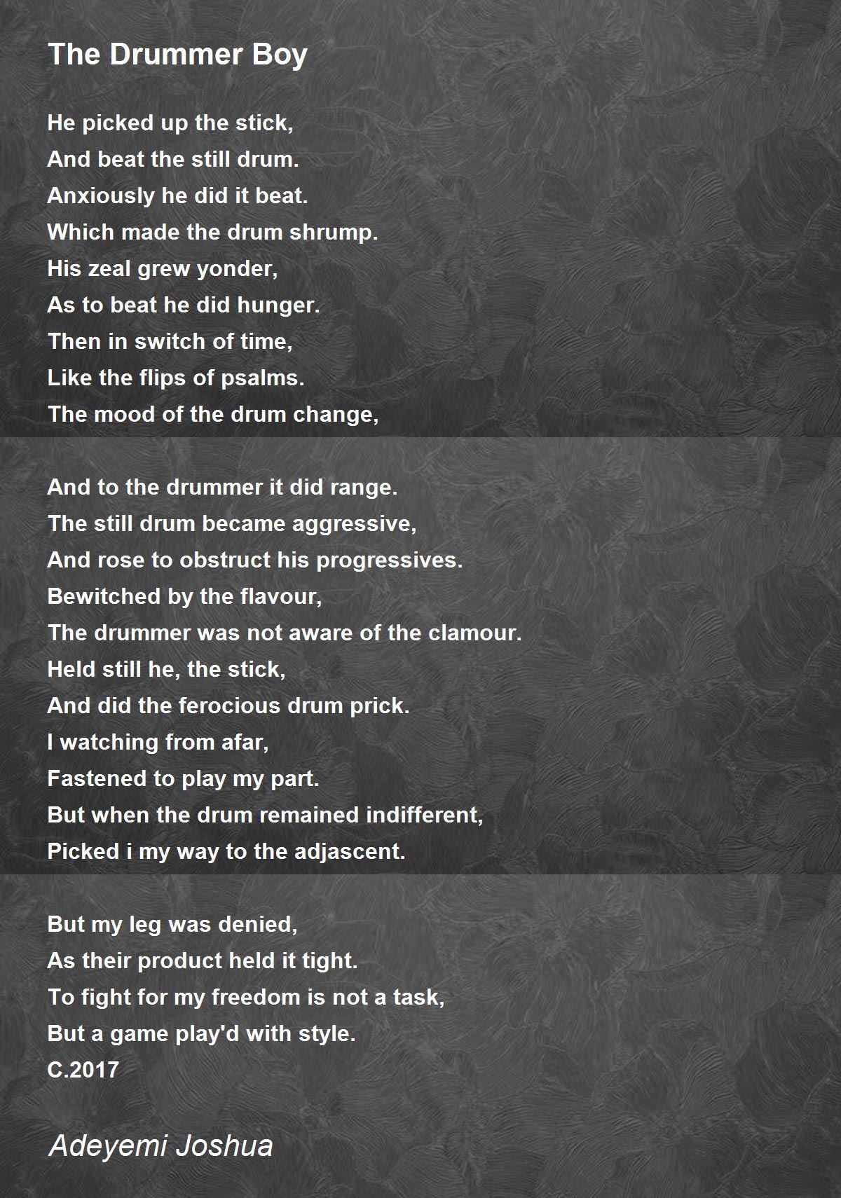 The Drummer Boy Poem by Joshua Adeyemi Poem Hunter