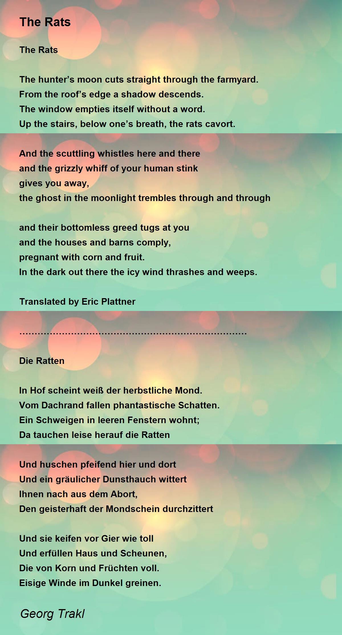 The Rats The Rats Poem by Trakl