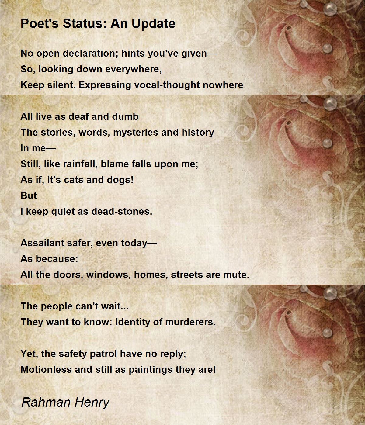 Poet's Status An Update Poem by Rahman Henry Poem Hunter