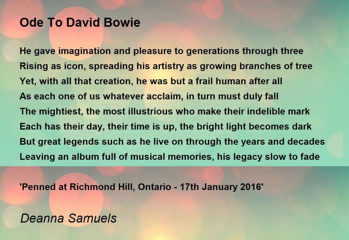 Ode To David Bowie by Deanna Samuels Ode To David Bowie Poem