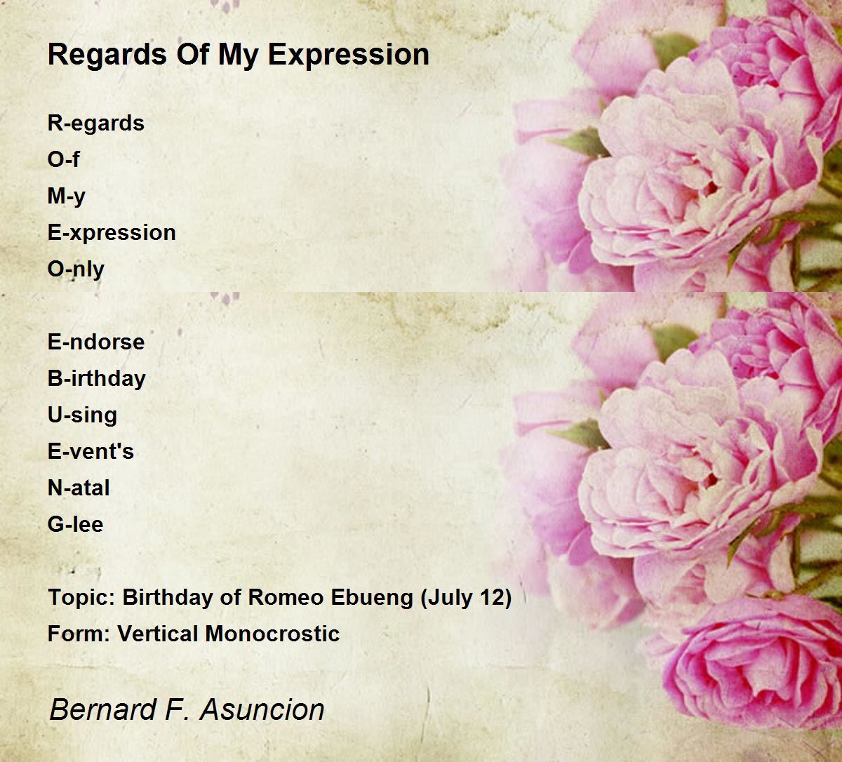 Regards Of My Expression By Bernard F Asuncion Regards Of My