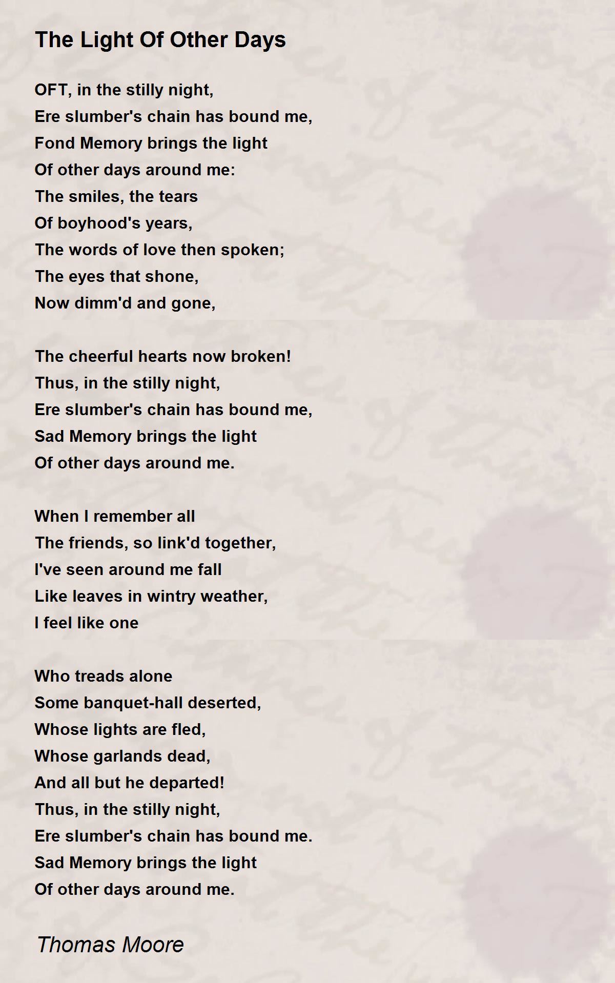 The Light Of Other Days Poem by Thomas Moore - Poem Hunter