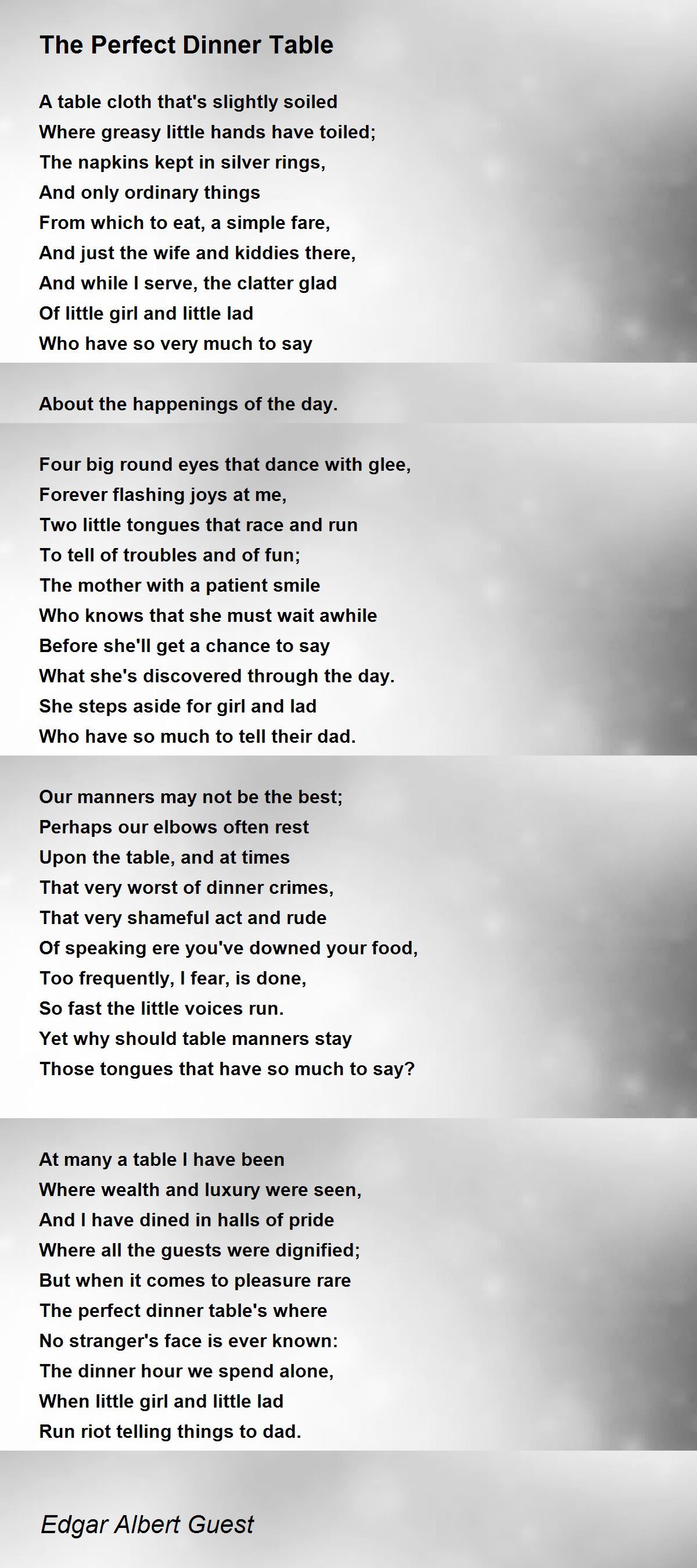 The Perfect Dinner Table The Perfect Dinner Table Poem by Edgar