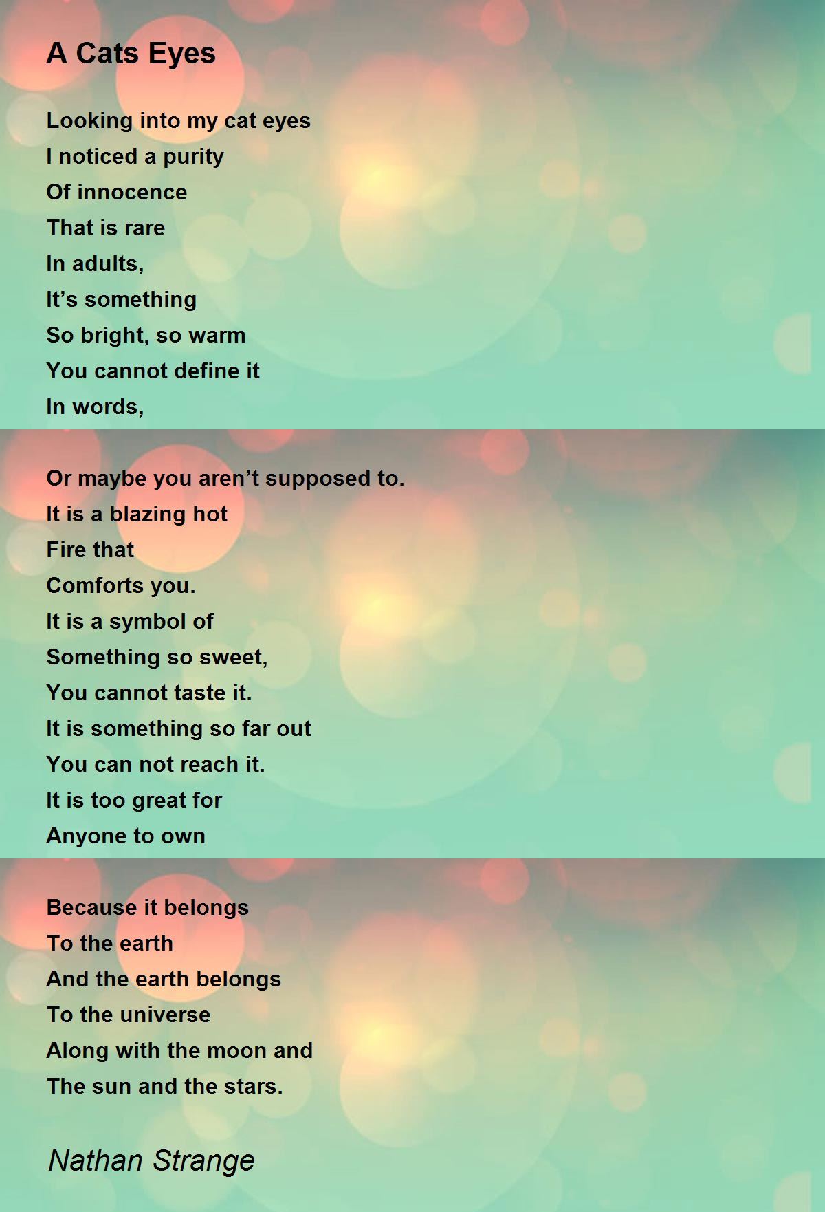 A Cats Eyes - A Cats Eyes Poem by Nathan Strange