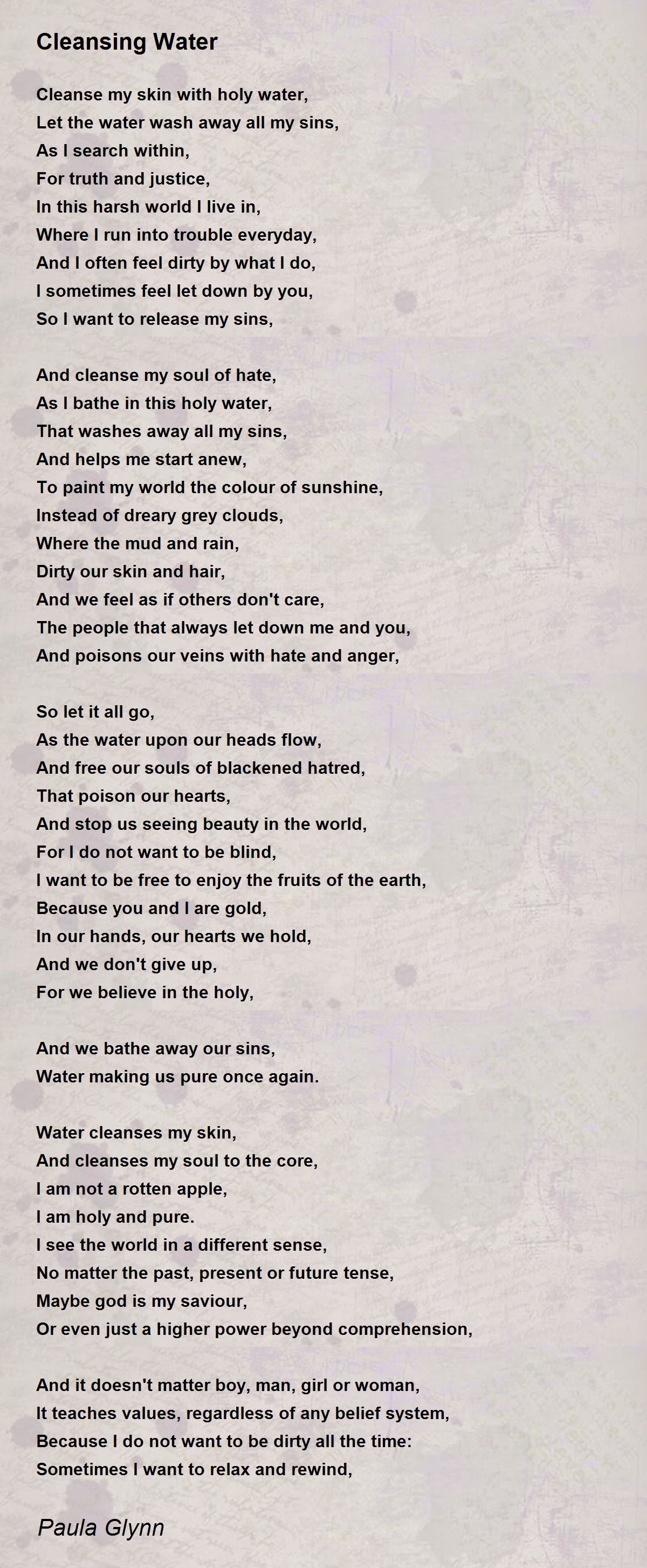 Cleansing Water - Cleansing Water Poem by Paula Glynn