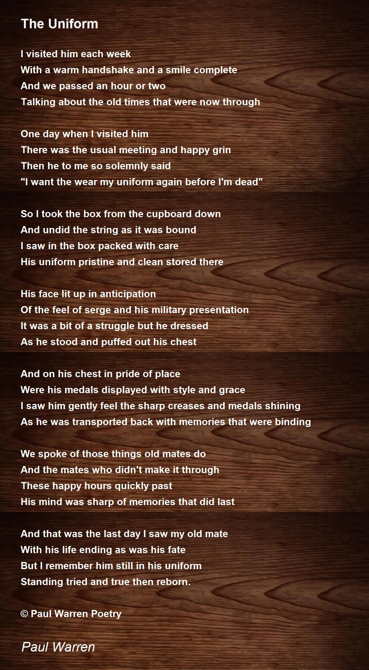 The Uniform The Uniform Poem by Paul Warren