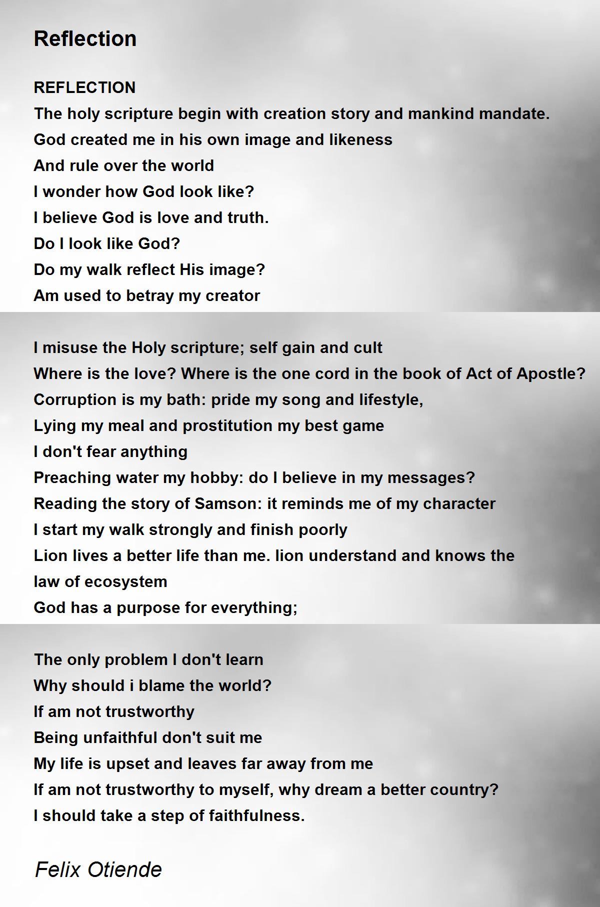 Reflection Reflection Poem by Felix Otiende