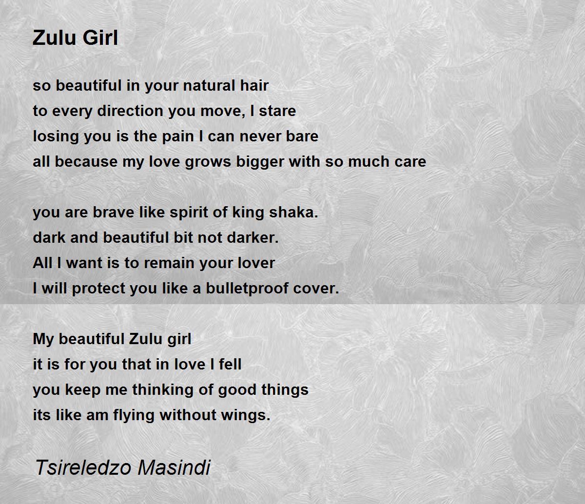 Zulu Girl by Tsireledzo Masindi Zulu Girl Poem