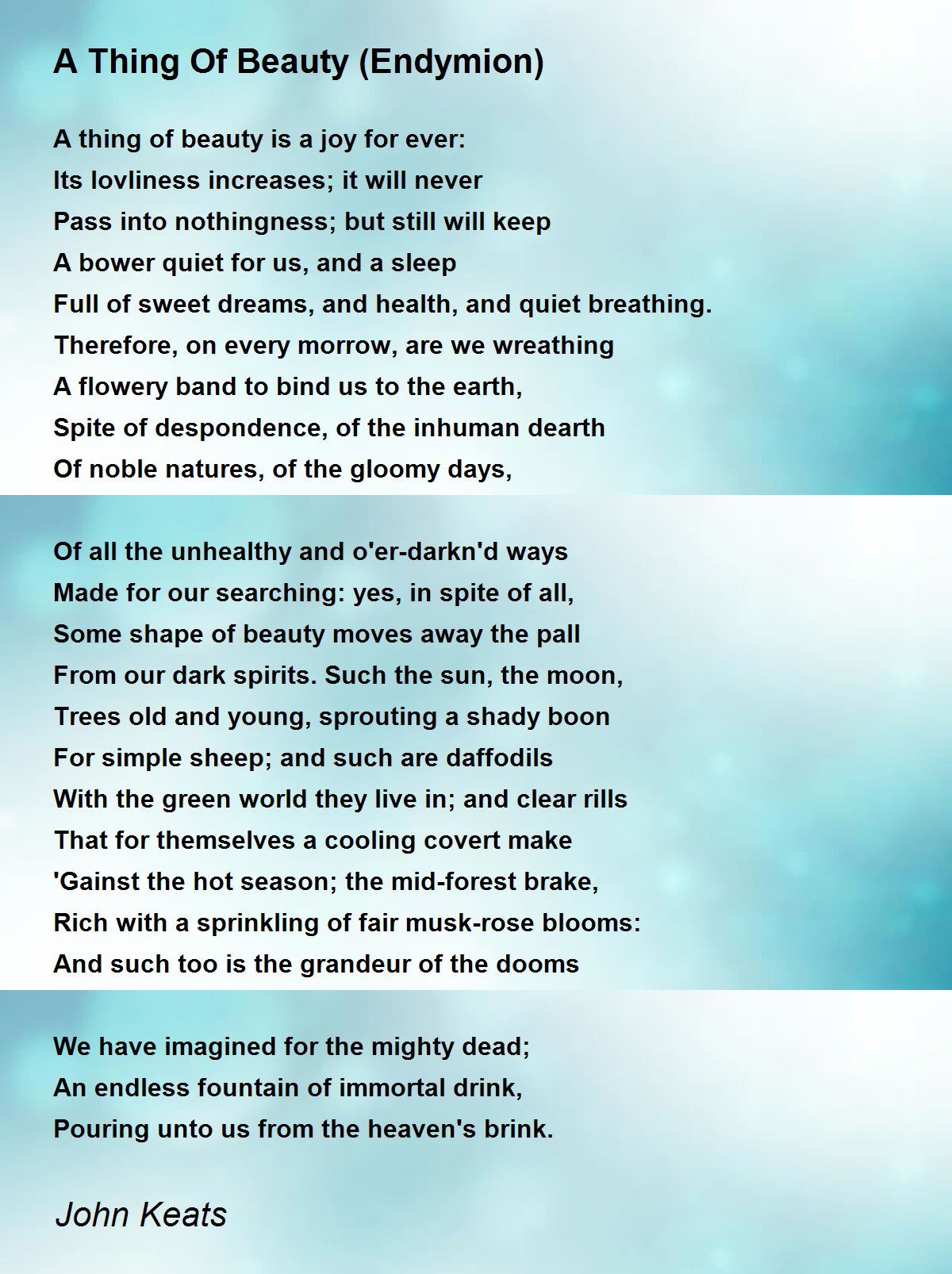 a thing of beauty  endymion  poem by john keats