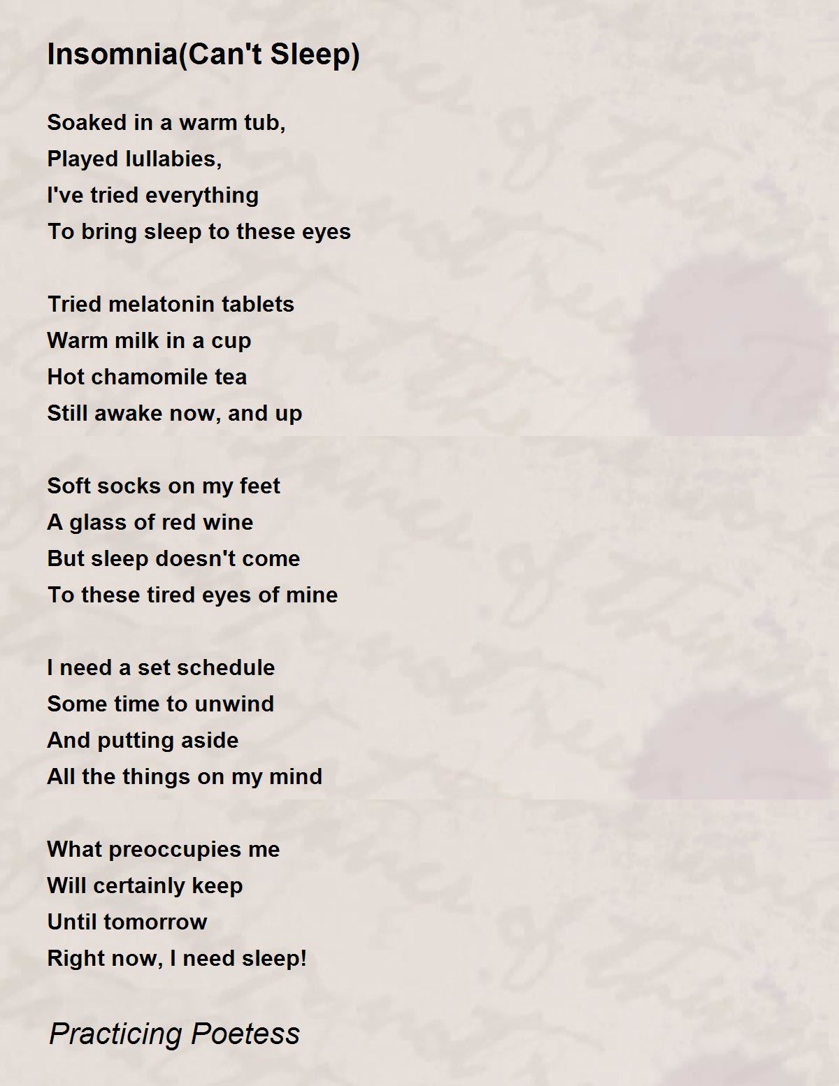 Insomnia I Can T Get No Sleep Lyrics Deutsch Insomnia(Can't Sleep) - Insomnia(Can't Sleep) Poem by Practicing Poetess
