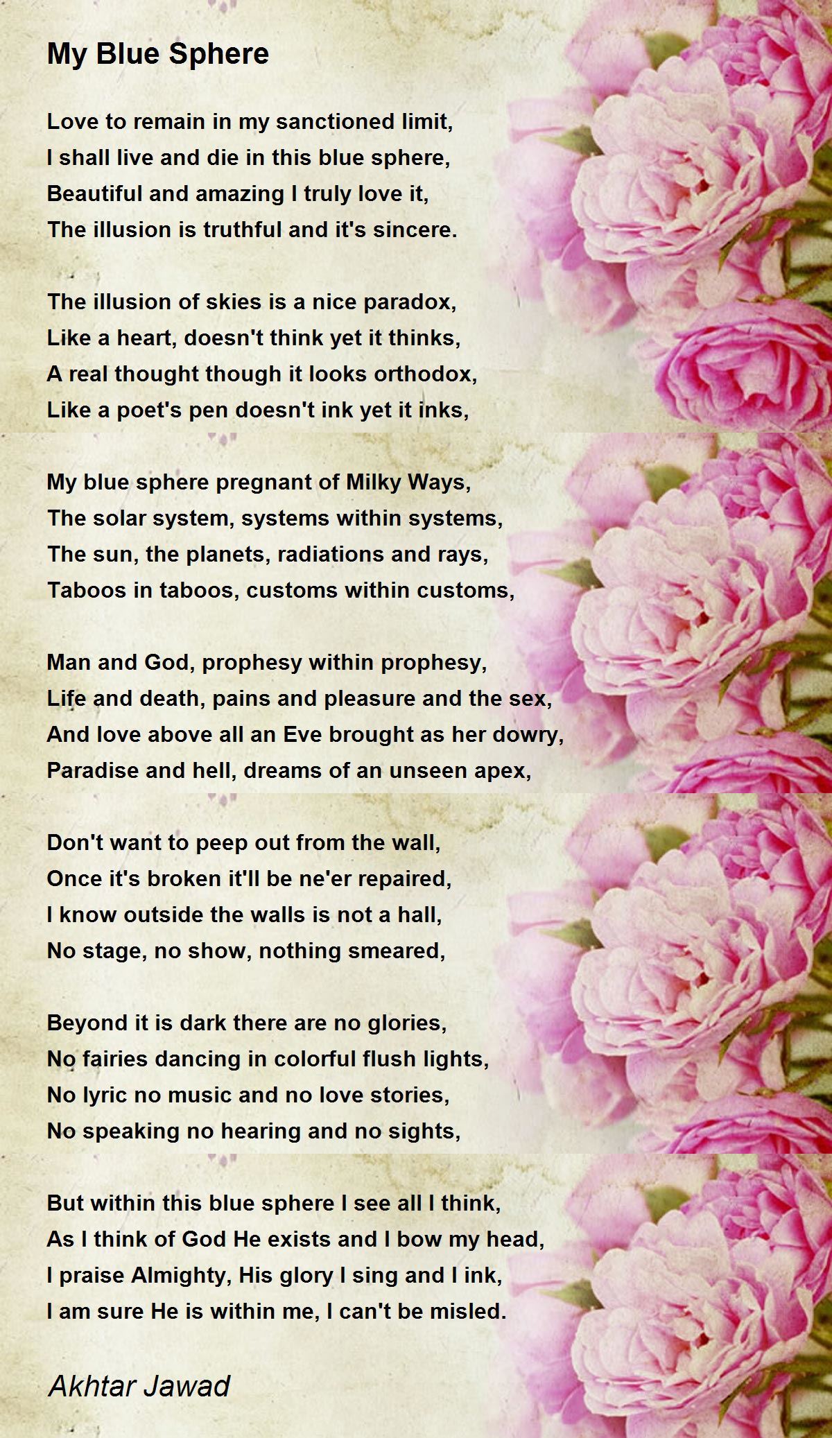 My Blue Sphere by Akhtar Jawad My Blue Sphere Poem