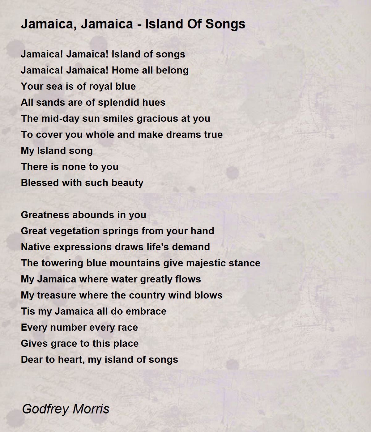 Jamaica Jamaica Island Of Songs Poem By Godfrey Morris Poem Hunter