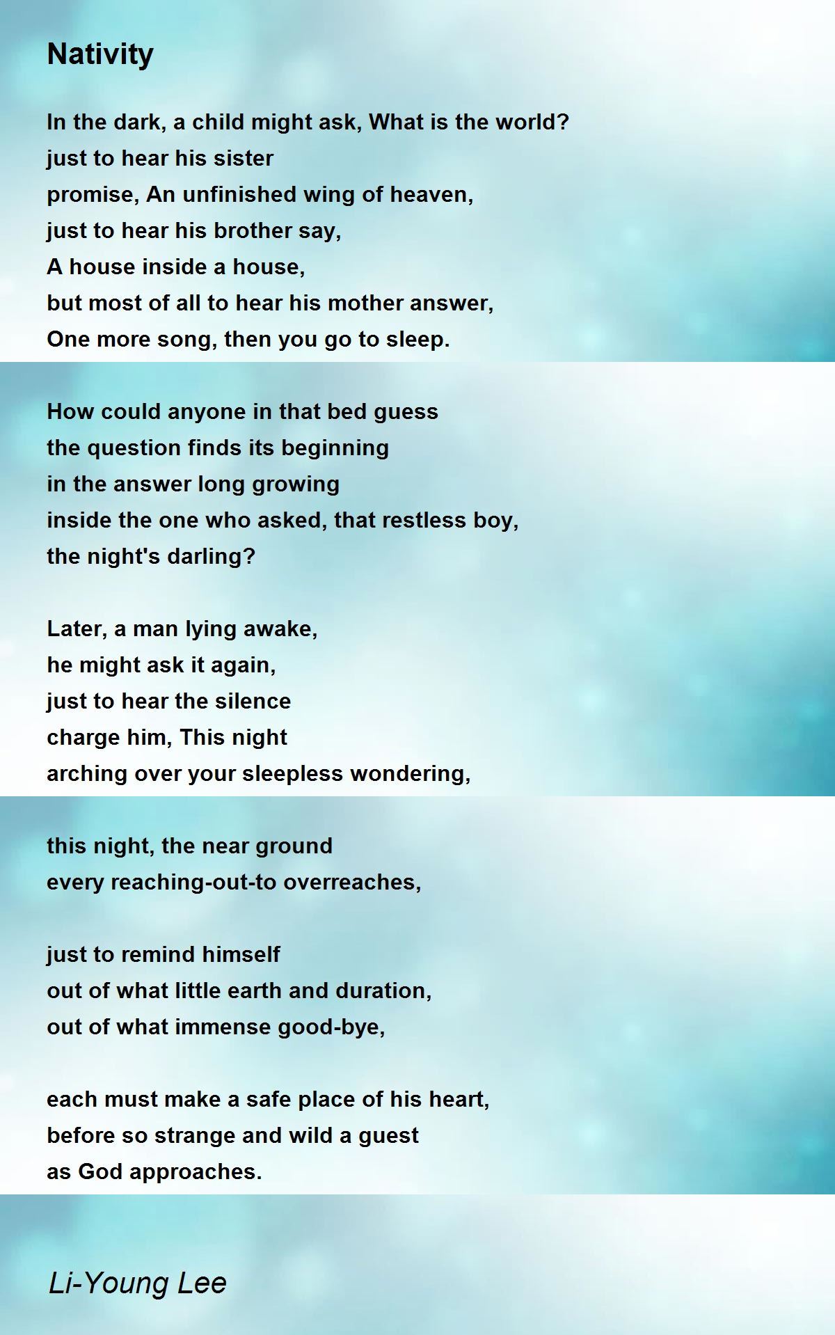 Nativity Poem by LiYoung Lee Poem Hunter