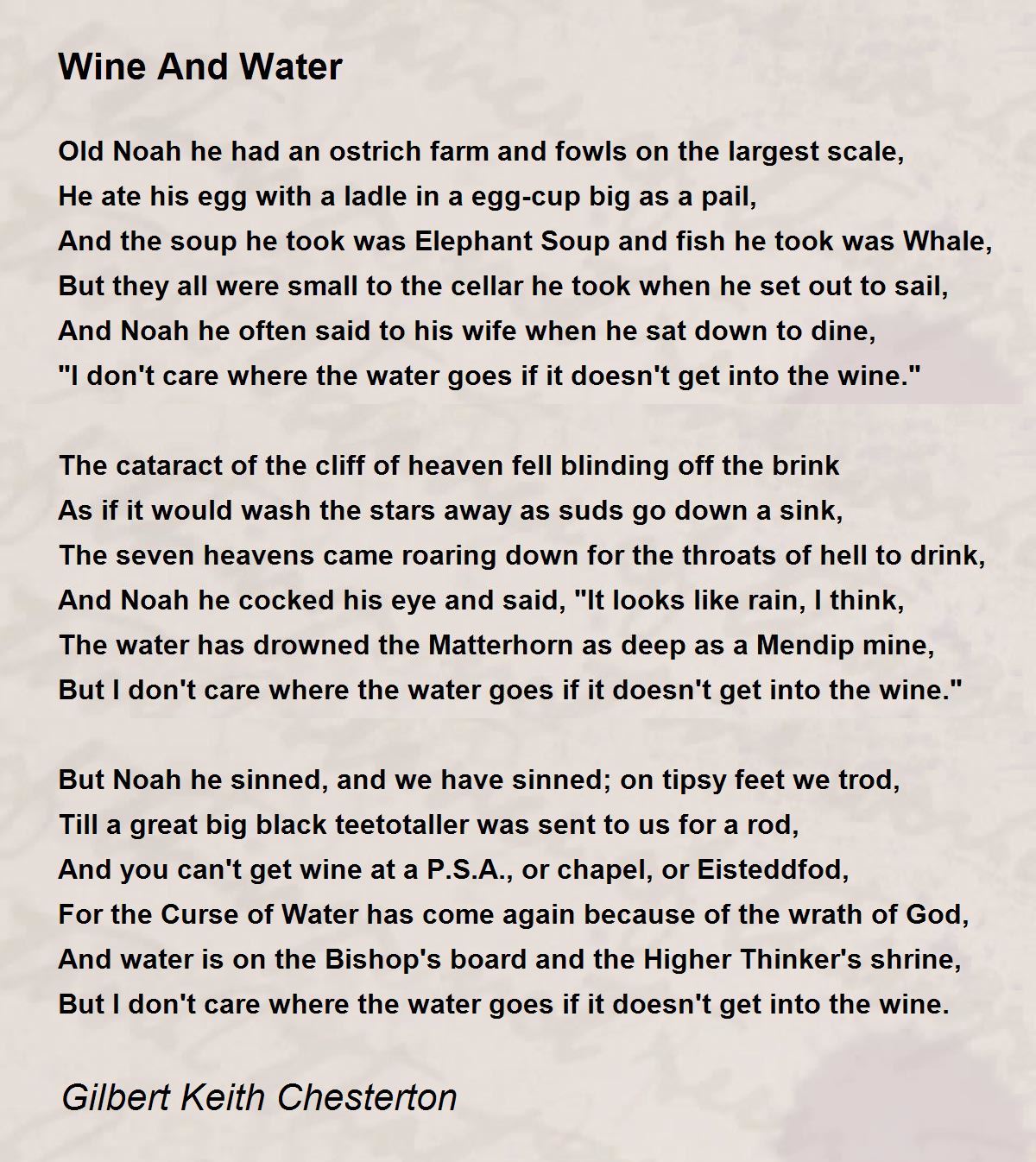 Wine And Water Wine And Water Poem by Gilbert Keith Chesterton