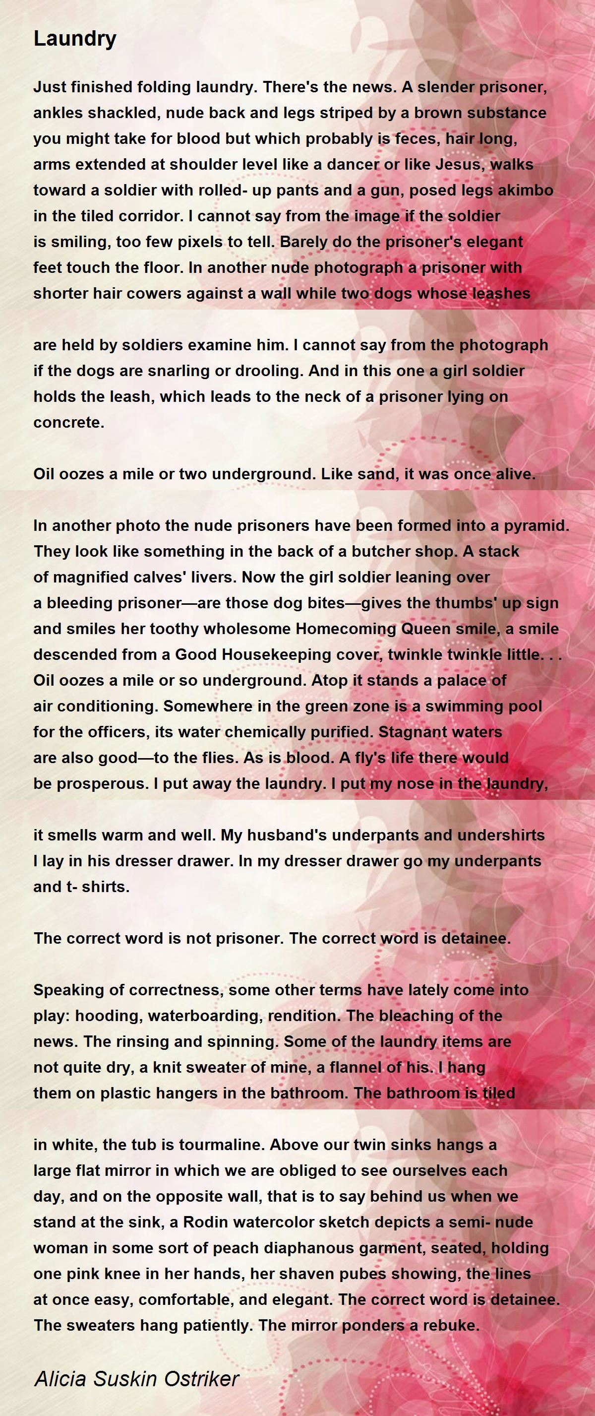 Laundry Poem by Alicia Suskin Ostriker Poem Hunter