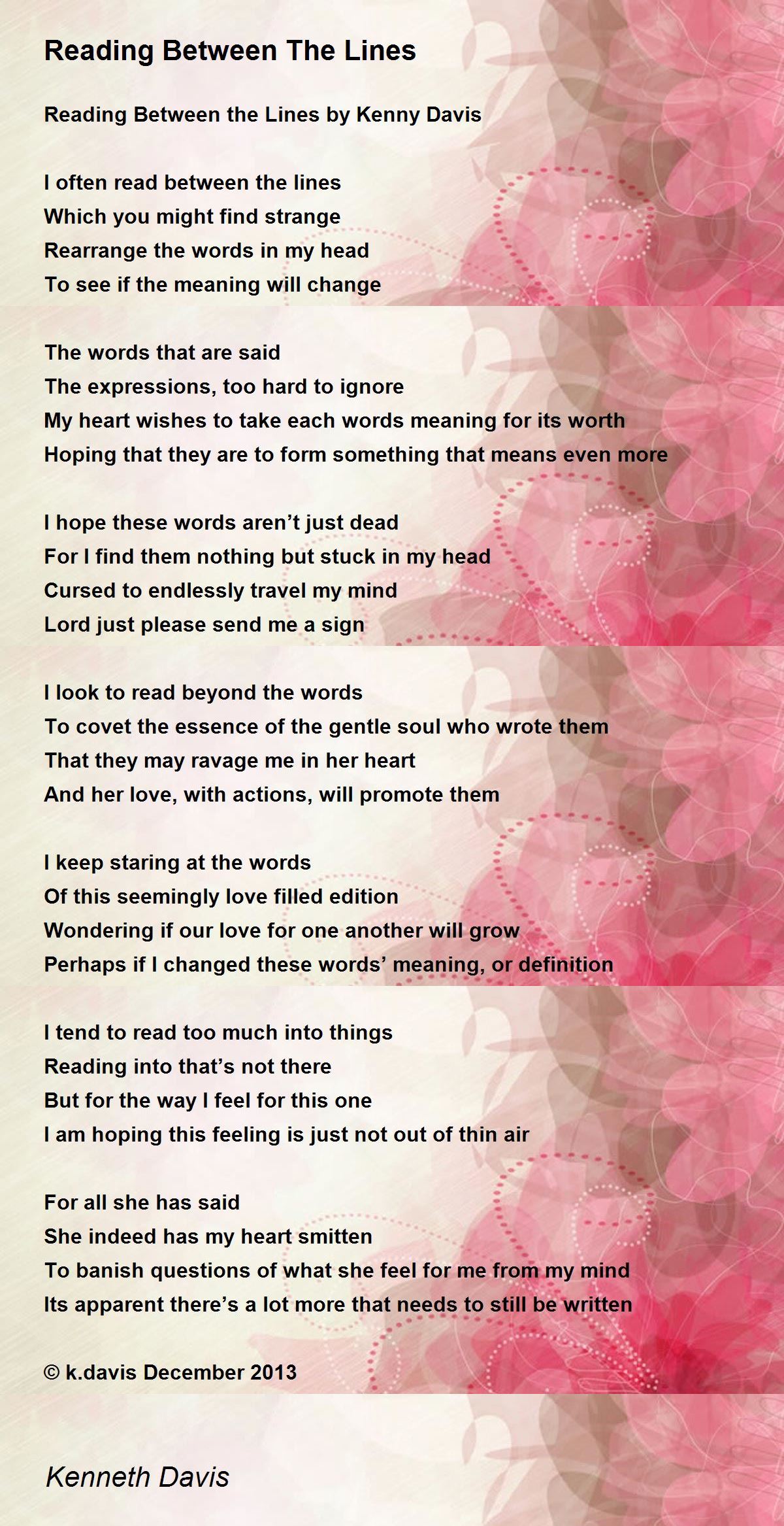 Reading Between The Lines By Kenneth Davis Reading Between The Lines Poem