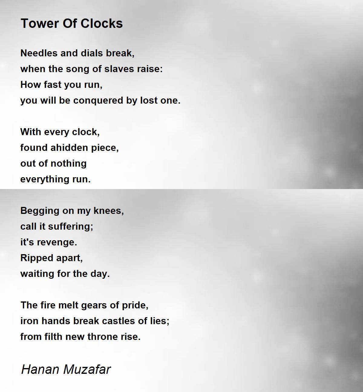 Tower Of Clocks by Hanan Muzafar Tower Of Clocks Poem