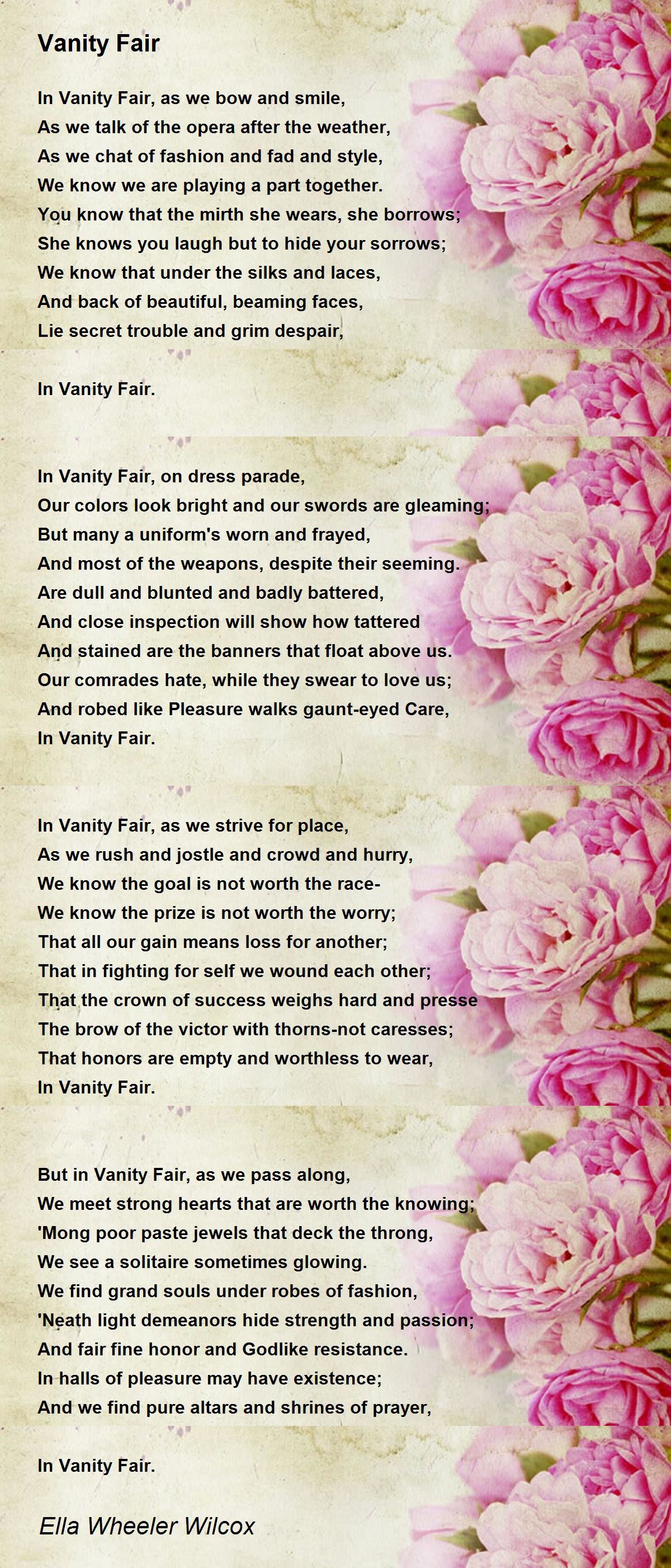 Vanity Fair Vanity Fair Poem by Ella Wheeler Wilcox