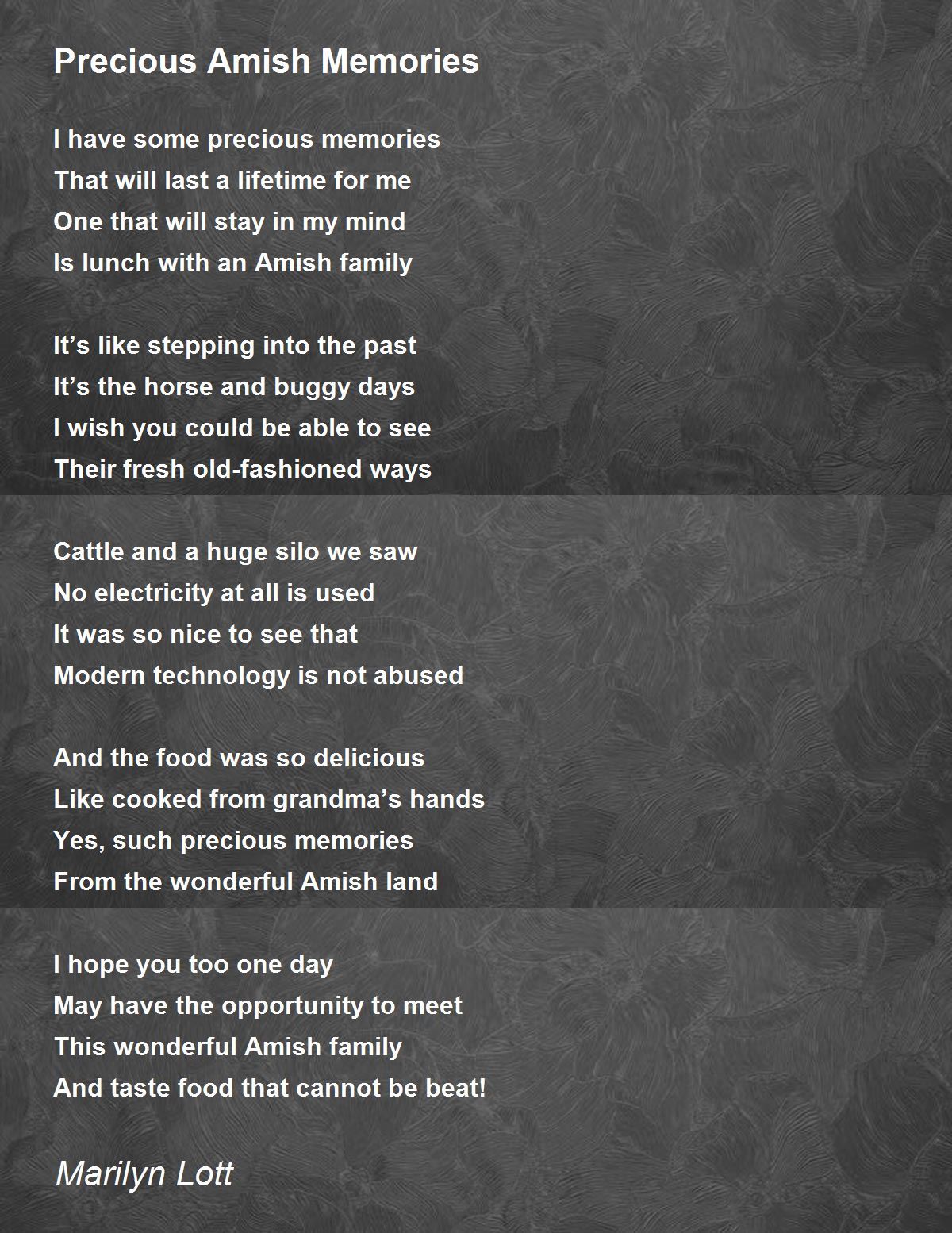 Precious Amish Memories Precious Amish Memories Poem by Marilyn Lott