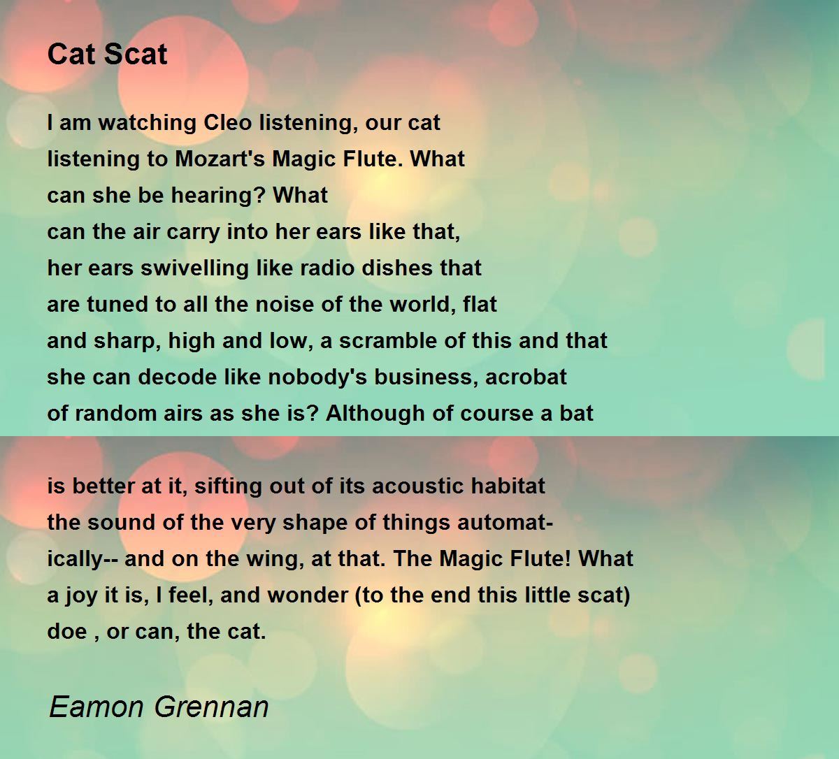 Cat Scat Poem by Eamon Grennan Poem Hunter