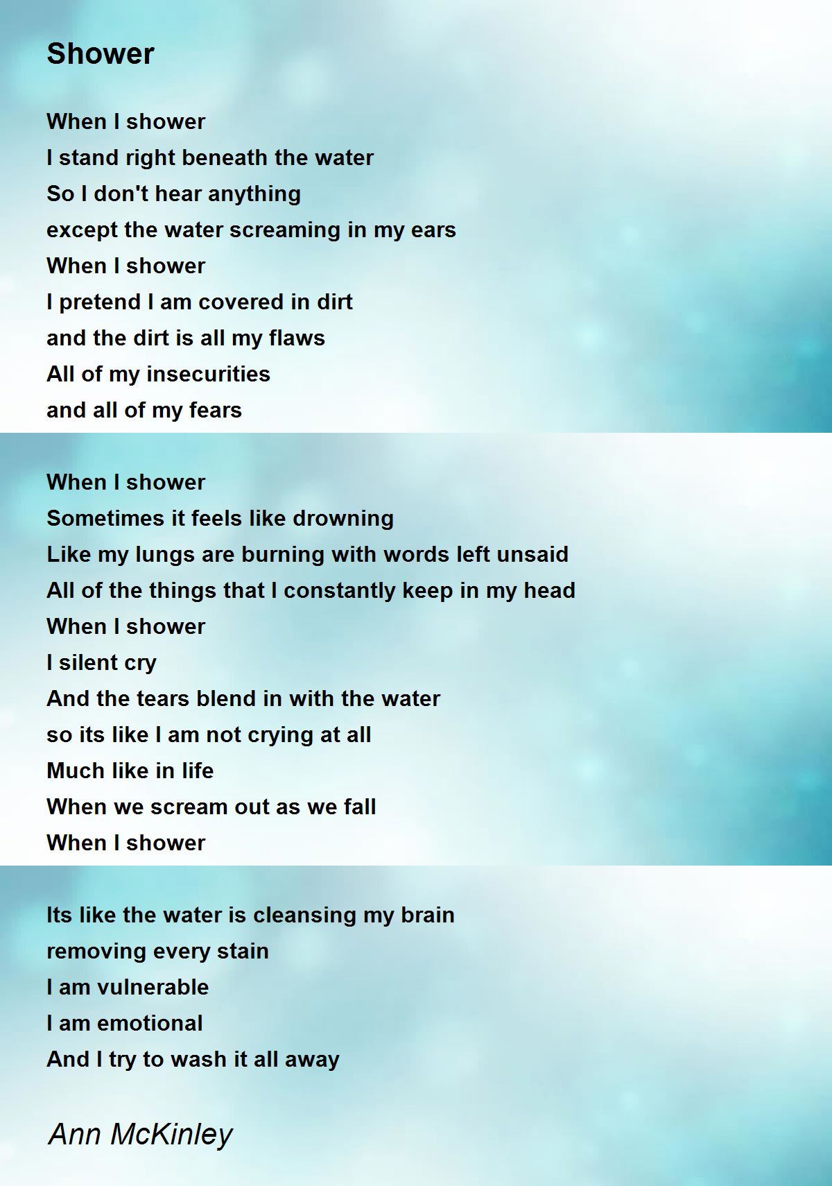 Shower Shower Poem by Ann McKinley