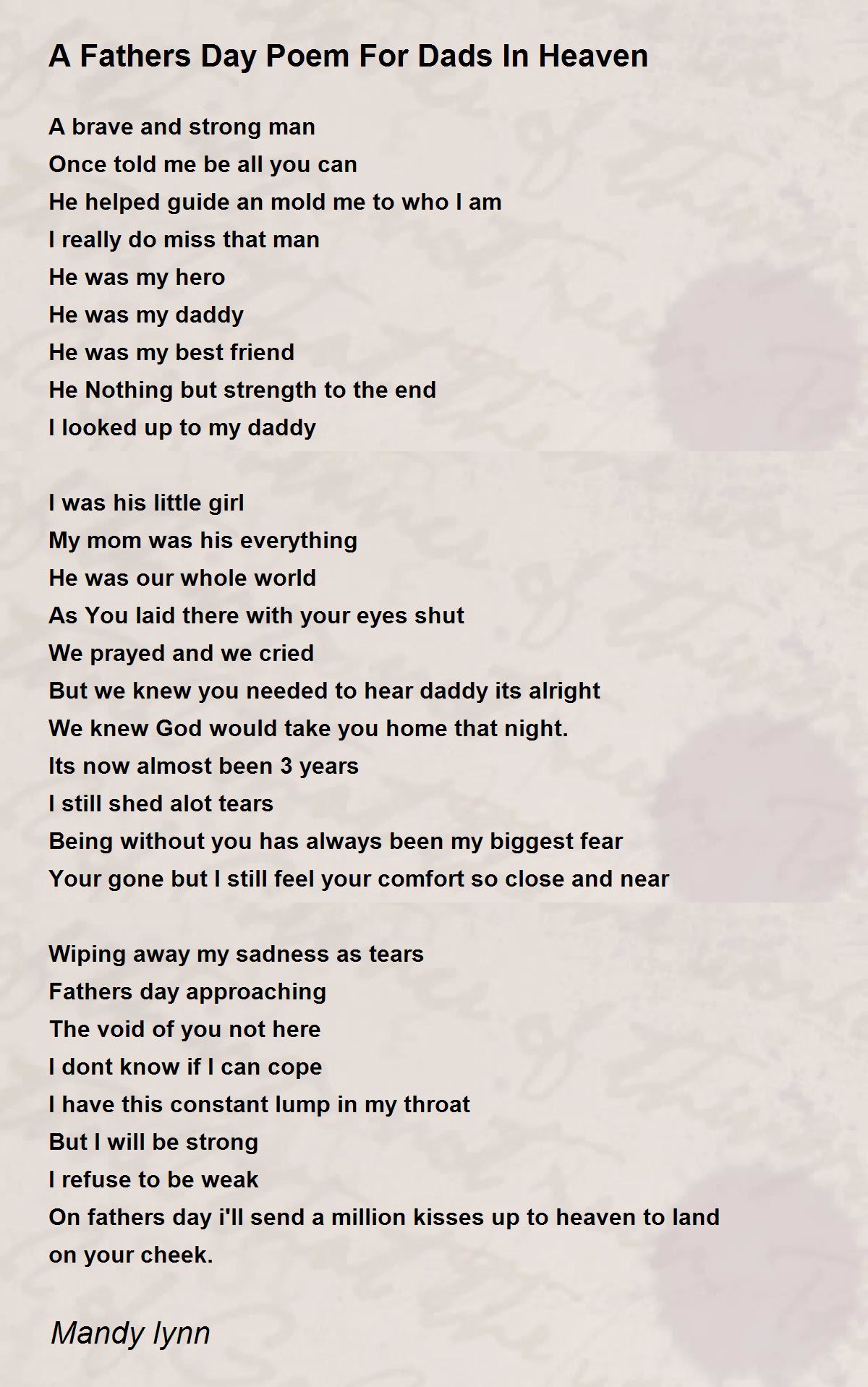 A Fathers Day Poem For Dads In Heaven Poem By Mandy Lynn Poem Hunter