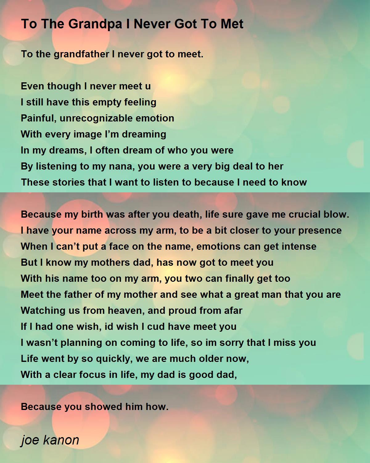 To The Grandpa I Never Got To Met Poem by joe kanon - Poem Hunter