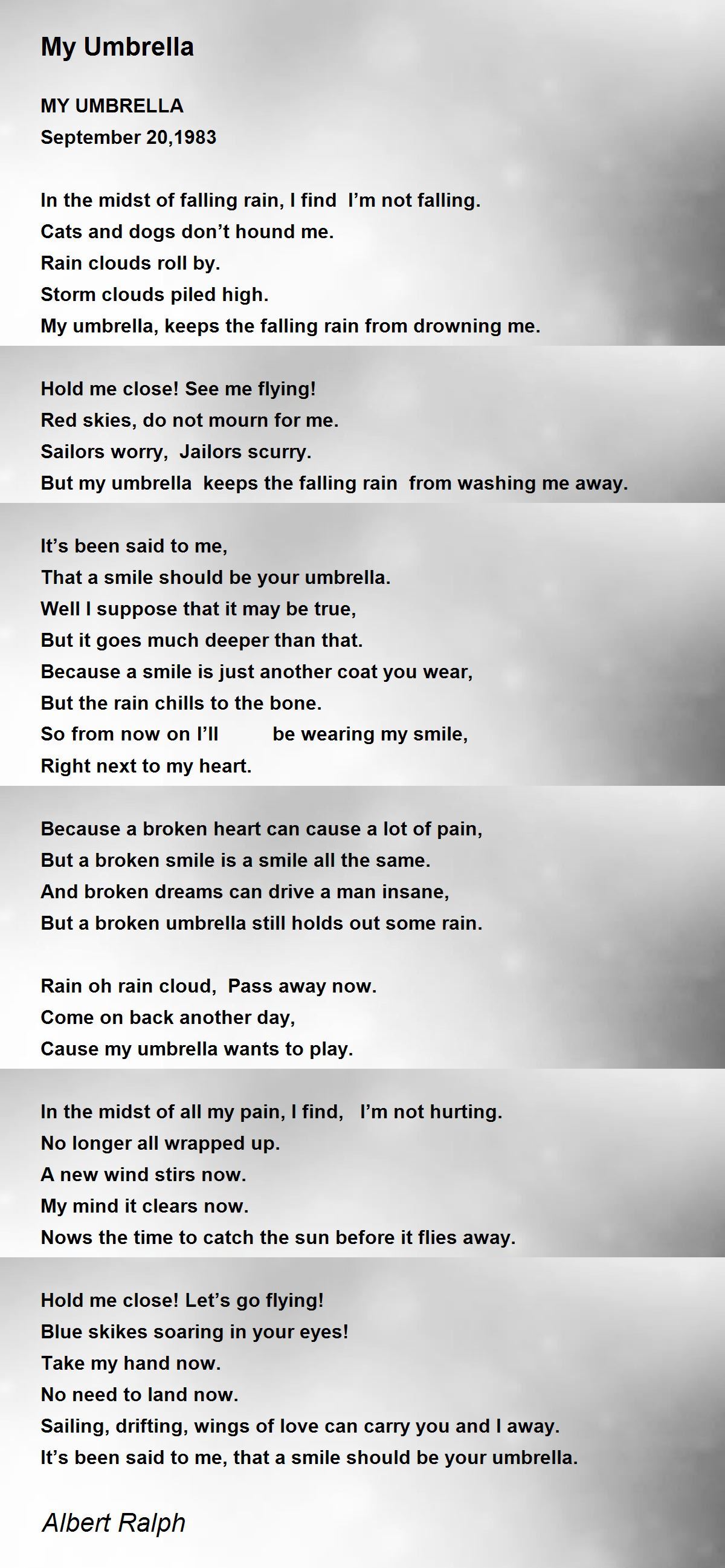 My Umbrella My Umbrella Poem by Albert Ralph