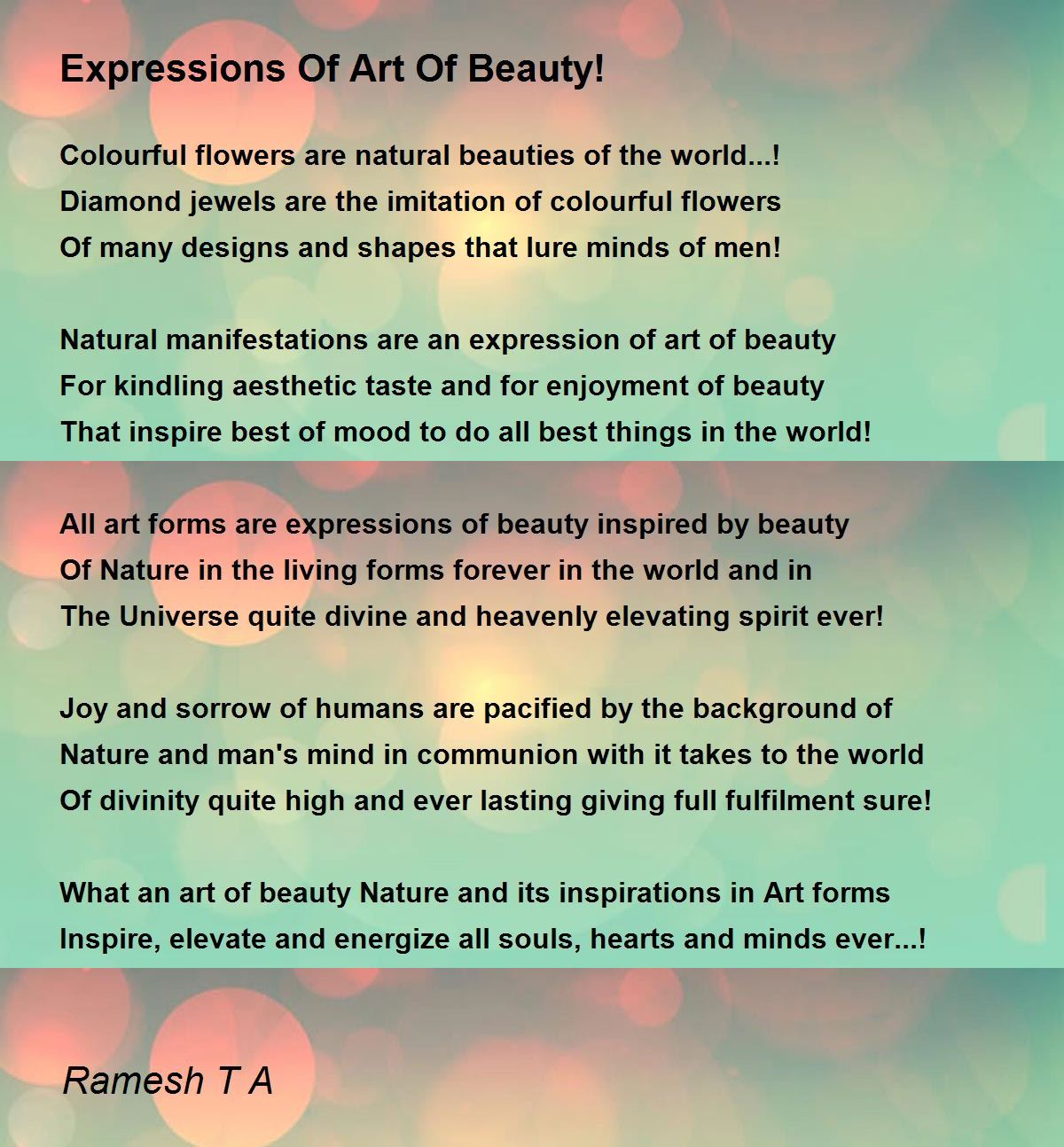 Expressions Of Art Of Beauty! Poem by Ramesh T A Poem Hunter