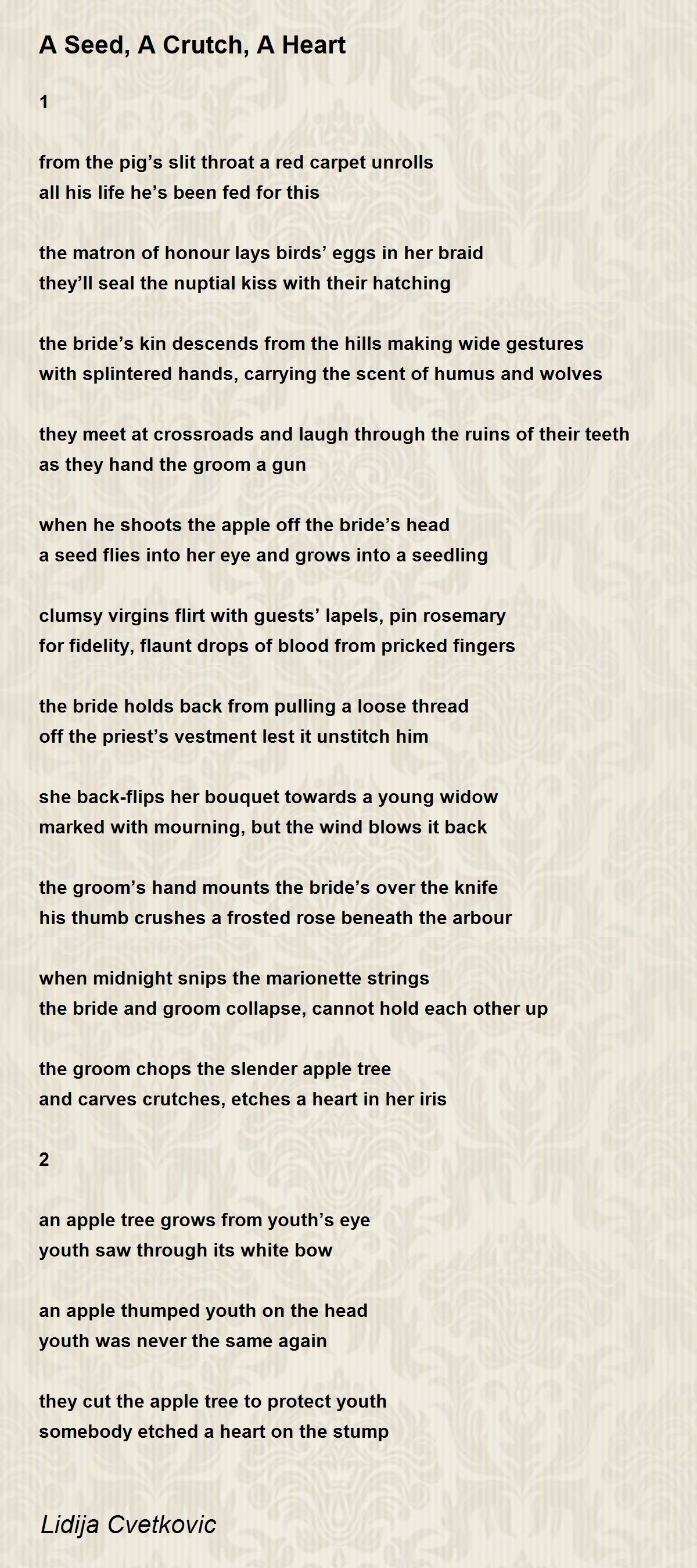 A Seed, A Crutch, A Heart by Lidija Cvetkovic A Seed, A Crutch, A