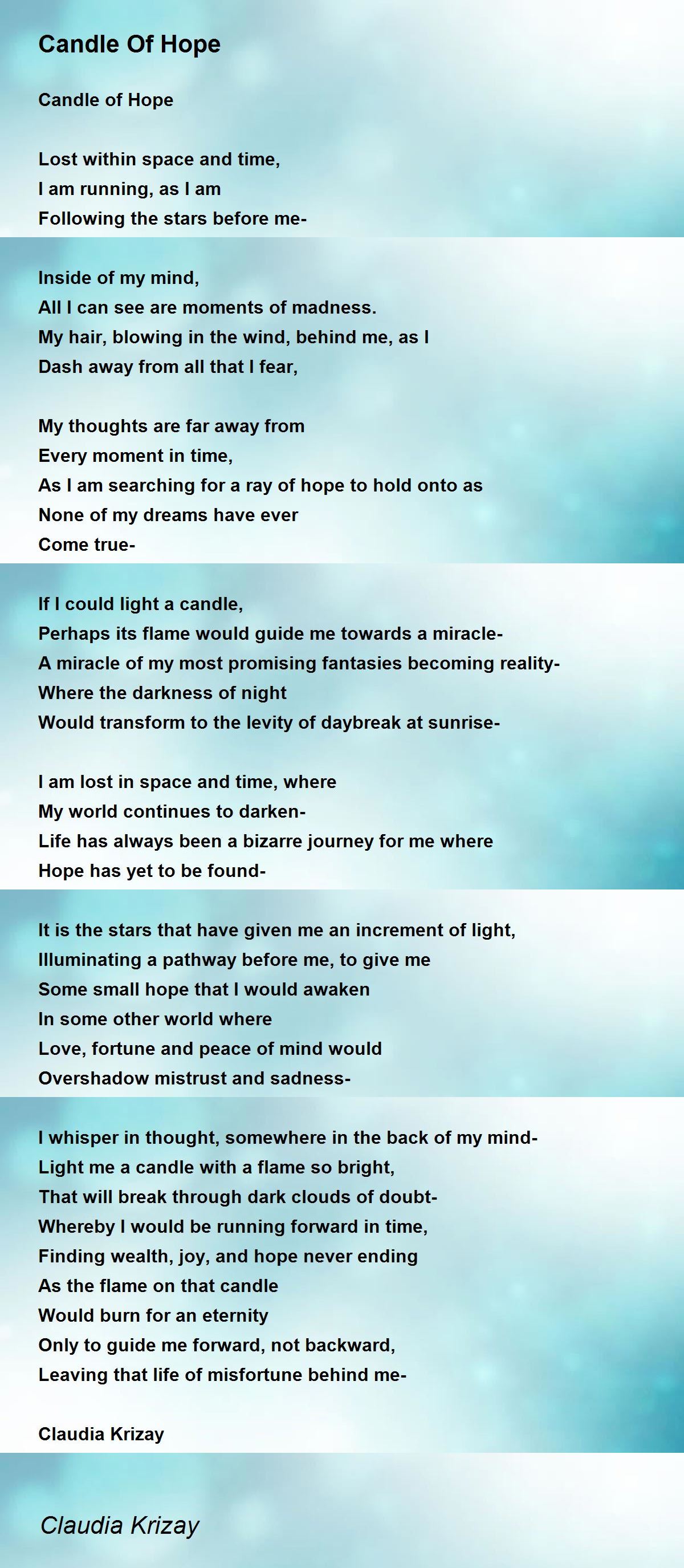 Candle Of Hope Candle Of Hope Poem by Claudia Krizay